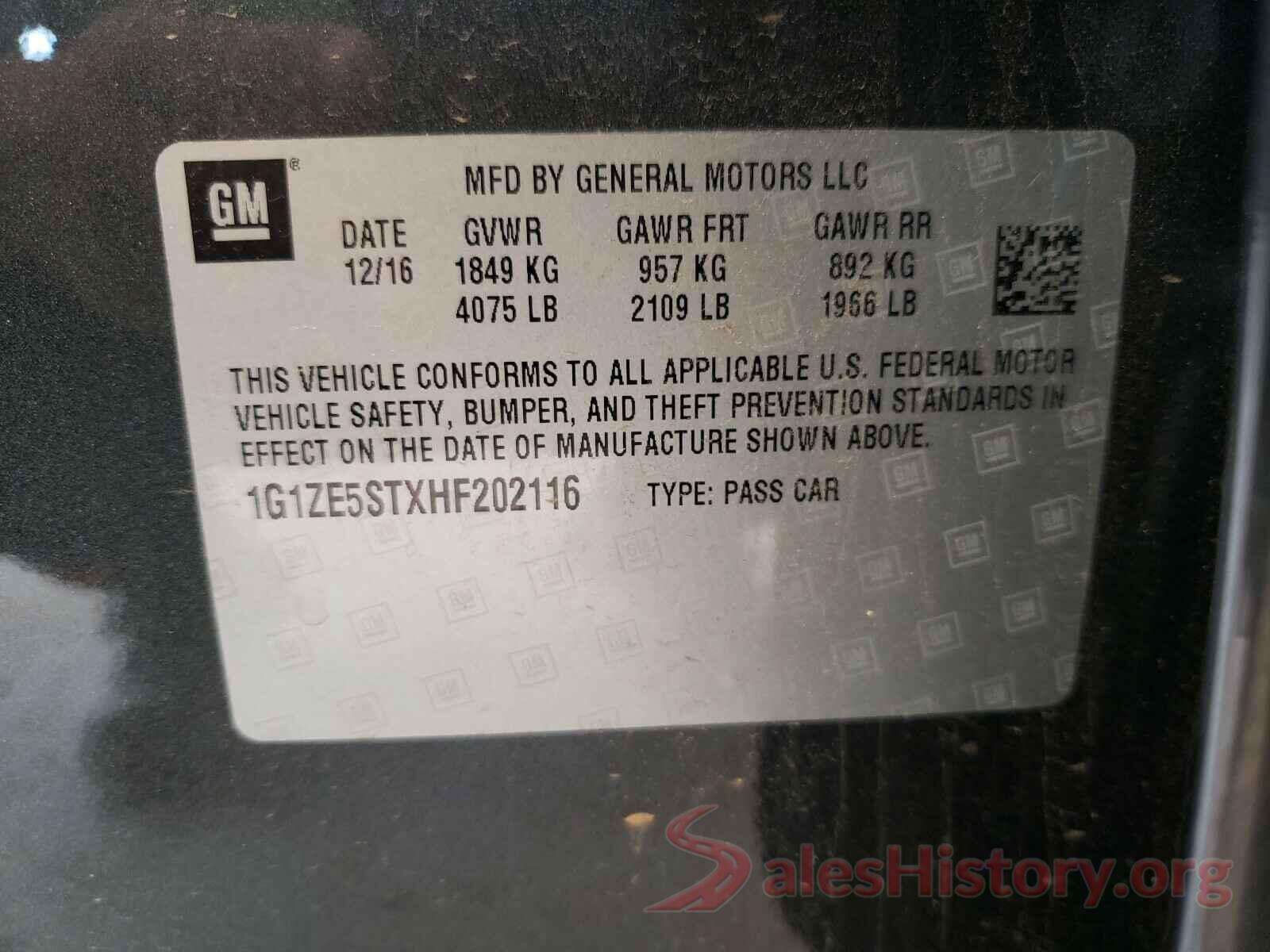 1G1ZE5STXHF202116 2017 CHEVROLET MALIBU