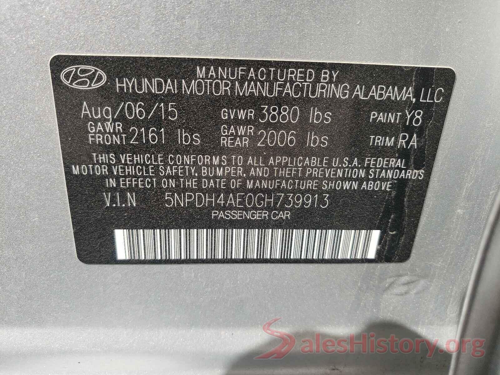 5NPDH4AE0GH739913 2016 HYUNDAI ELANTRA