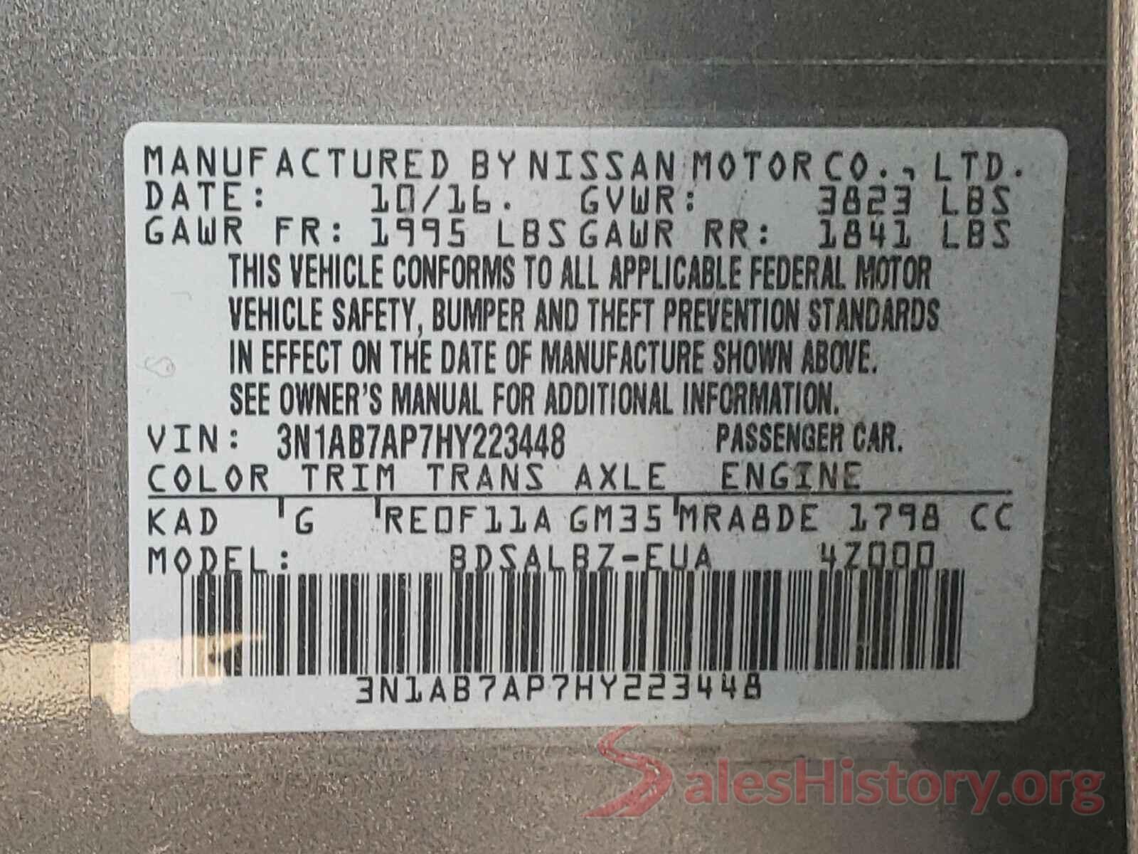 3N1AB7AP7HY223448 2017 NISSAN SENTRA