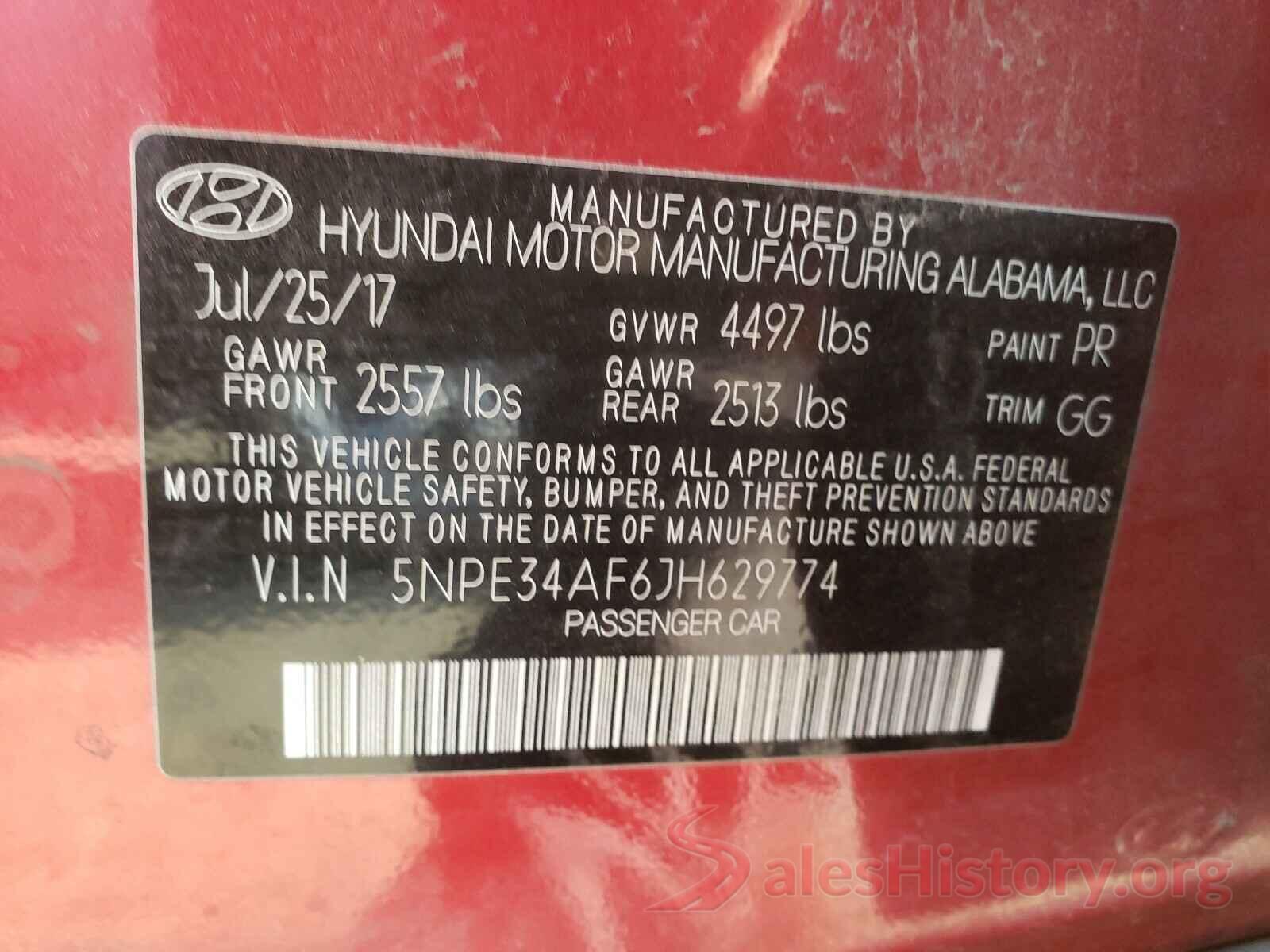 5NPE34AF6JH629774 2018 HYUNDAI SONATA