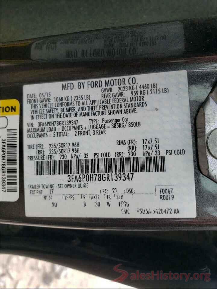 3FA6P0H78GR139347 2016 FORD FUSION