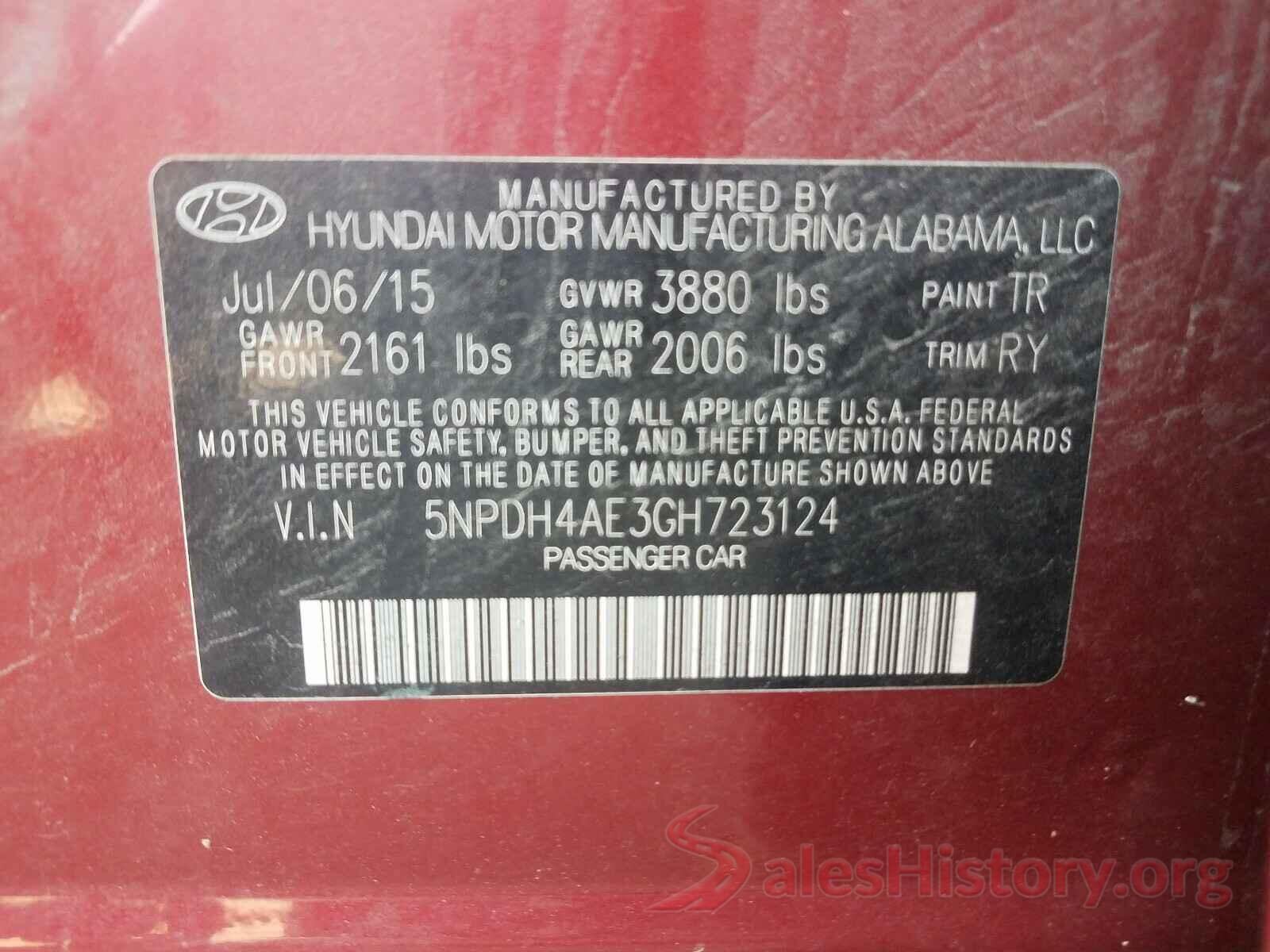 5NPDH4AE3GH723124 2016 HYUNDAI ELANTRA