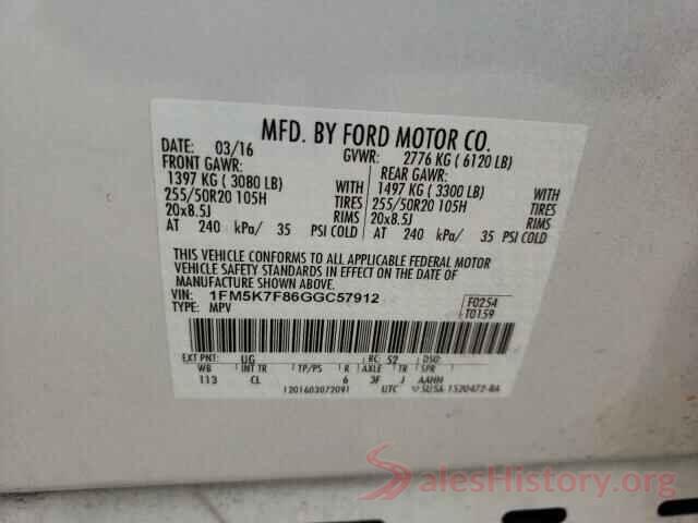 1FM5K7F86GGC57912 2016 FORD EXPLORER