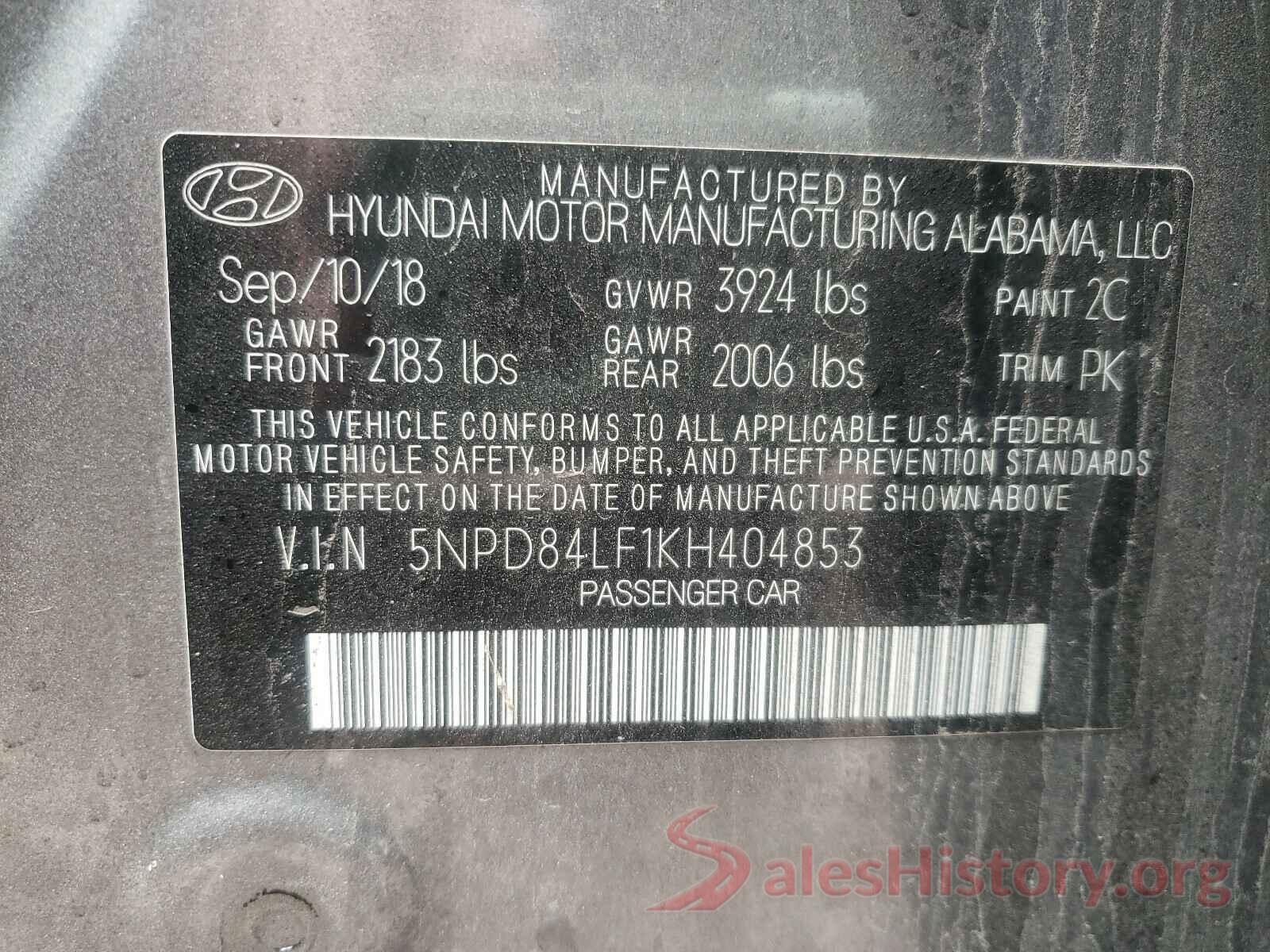 5NPD84LF1KH404853 2019 HYUNDAI ELANTRA