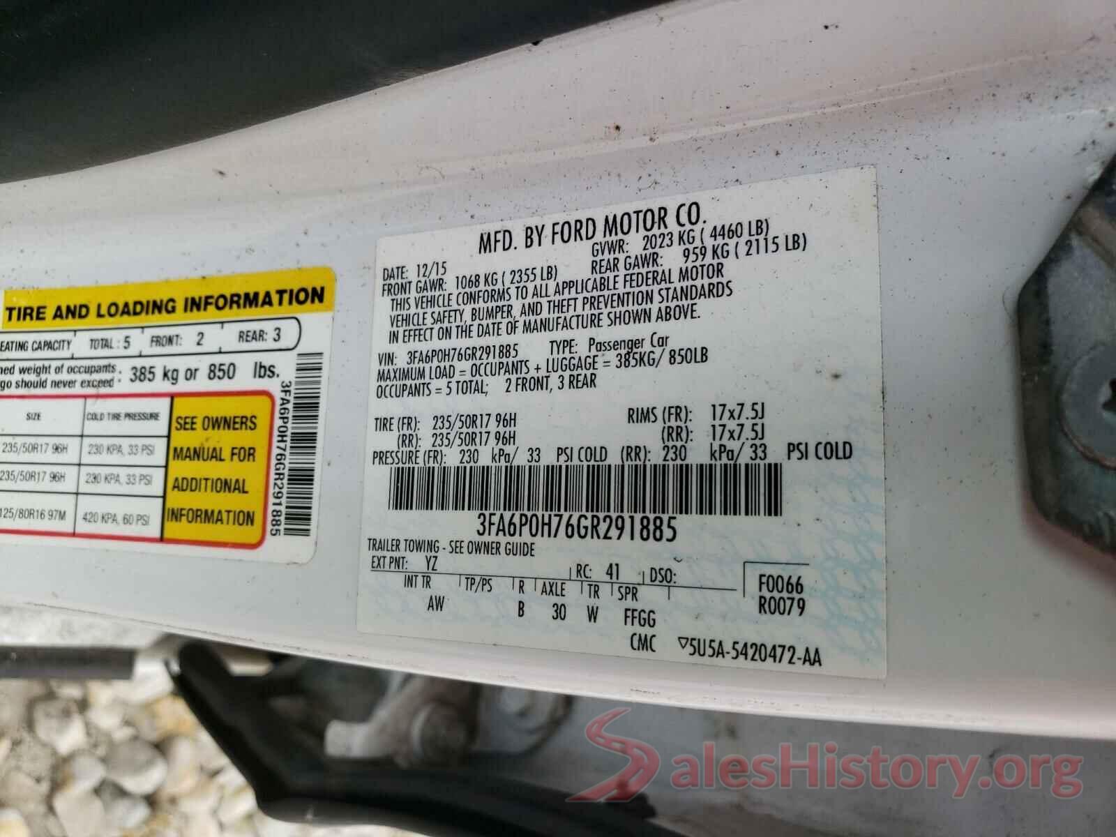 3FA6P0H76GR291885 2016 FORD FUSION