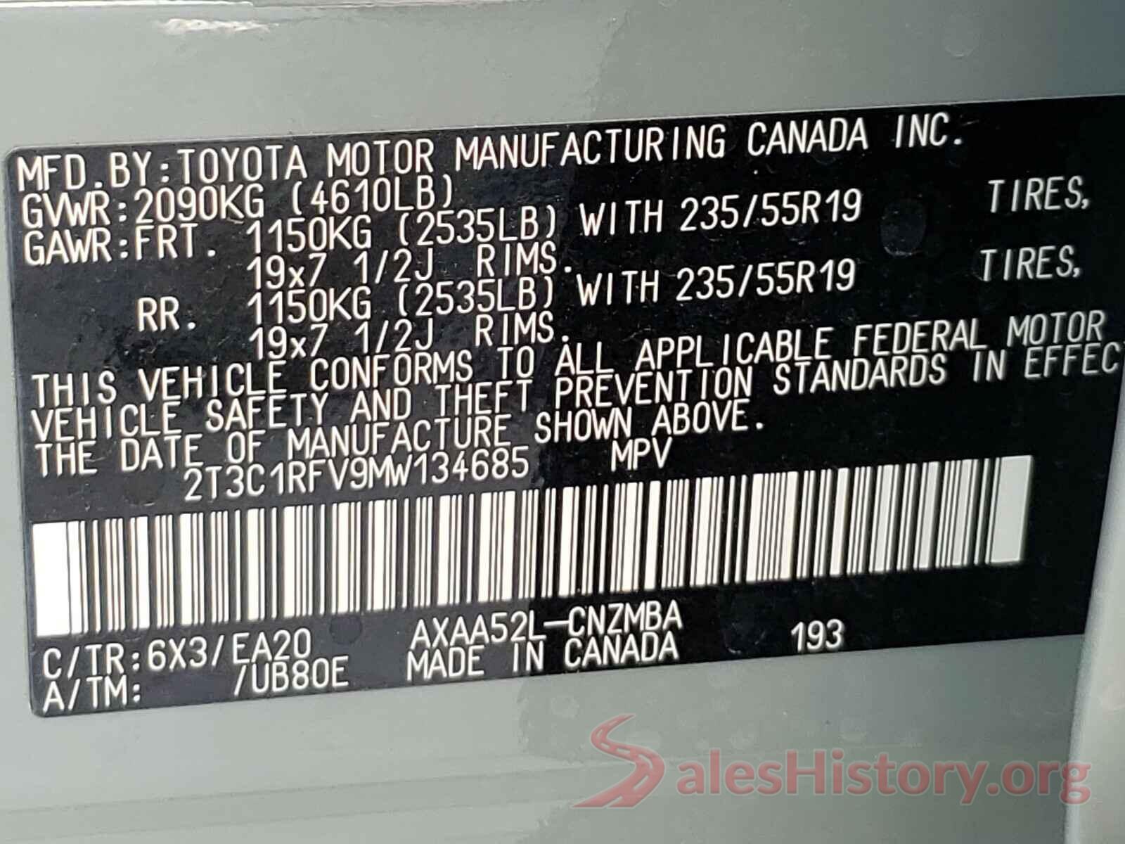 2T3C1RFV9MW134685 2021 TOYOTA RAV4