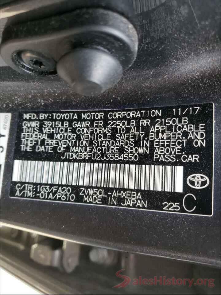 JTDKBRFU2J3584550 2018 TOYOTA PRIUS