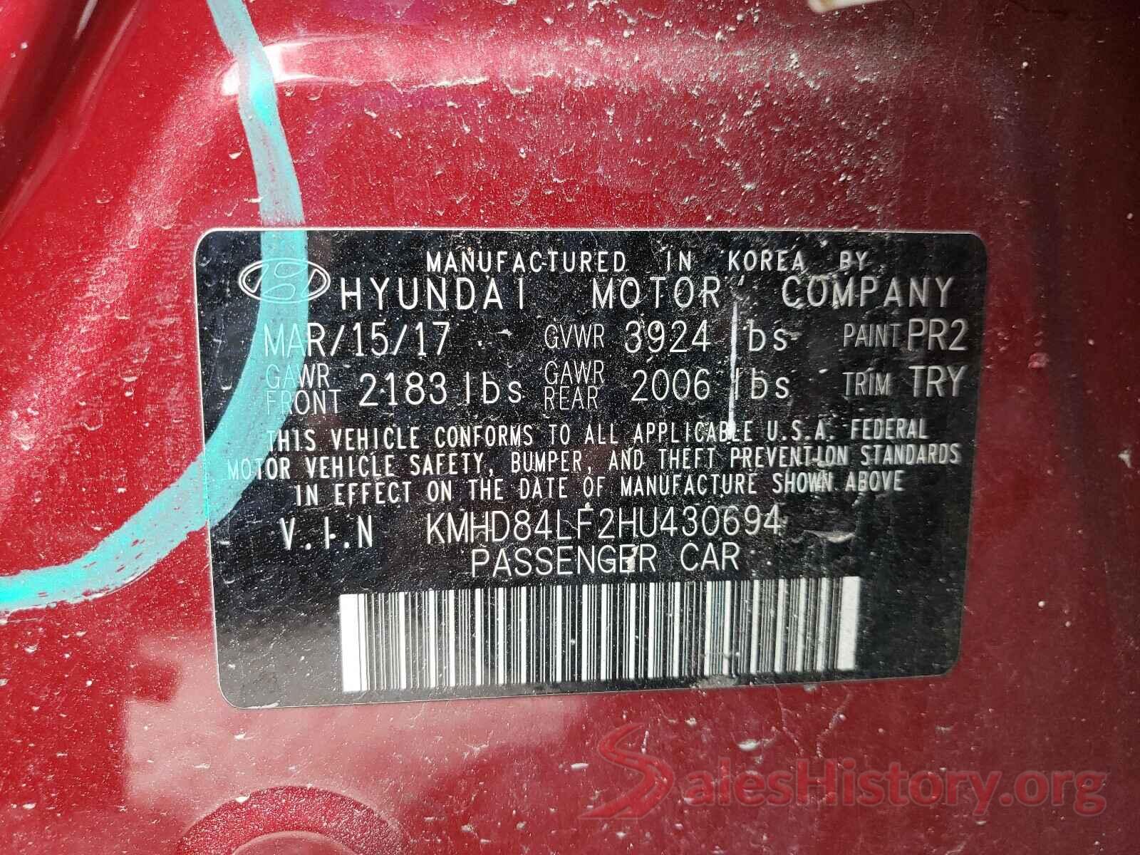 KMHD84LF2HU430694 2017 HYUNDAI ELANTRA