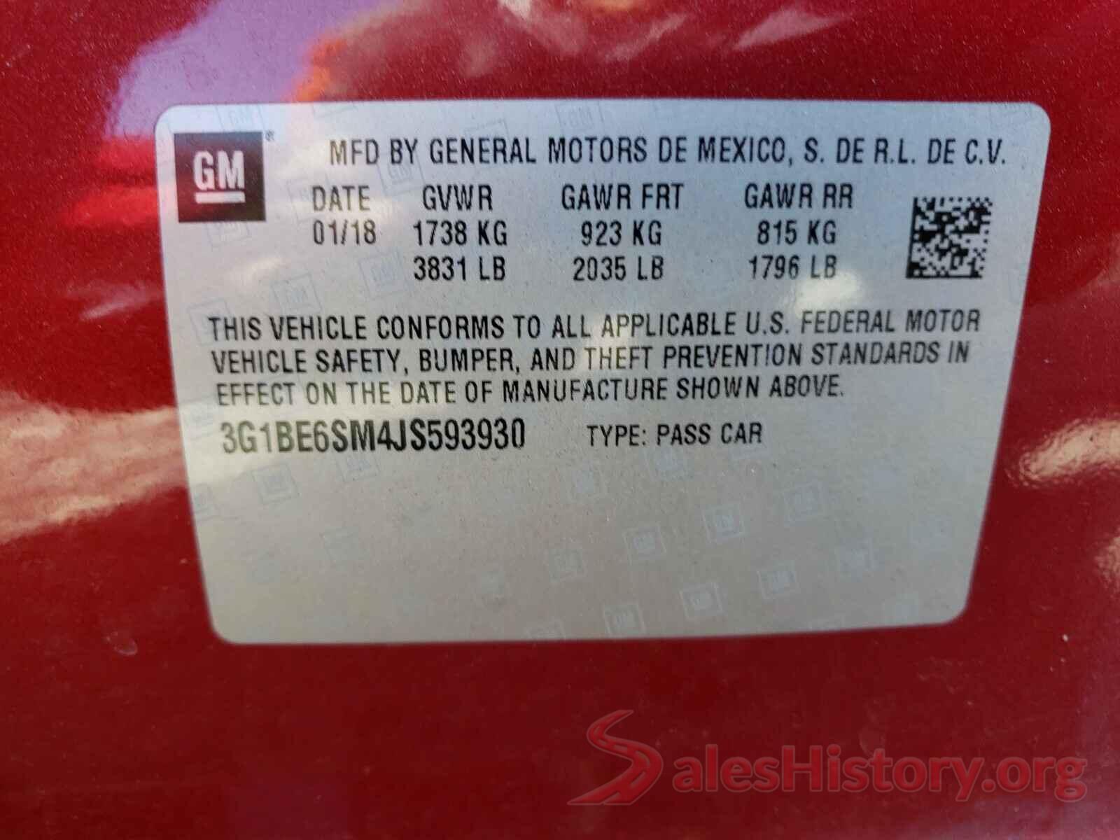 3G1BE6SM4JS593930 2018 CHEVROLET CRUZE