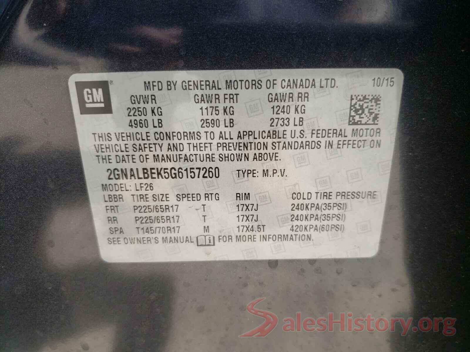 2GNALBEK5G6157260 2016 CHEVROLET EQUINOX