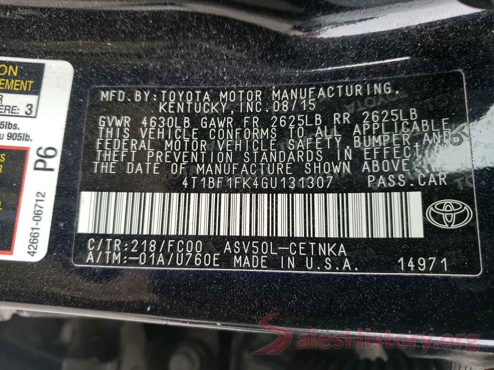 4T1BF1FK4GU131307 2016 TOYOTA CAMRY