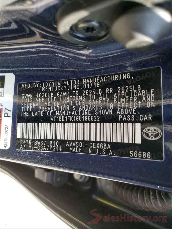 4T1BD1FK4GU186622 2016 TOYOTA CAMRY