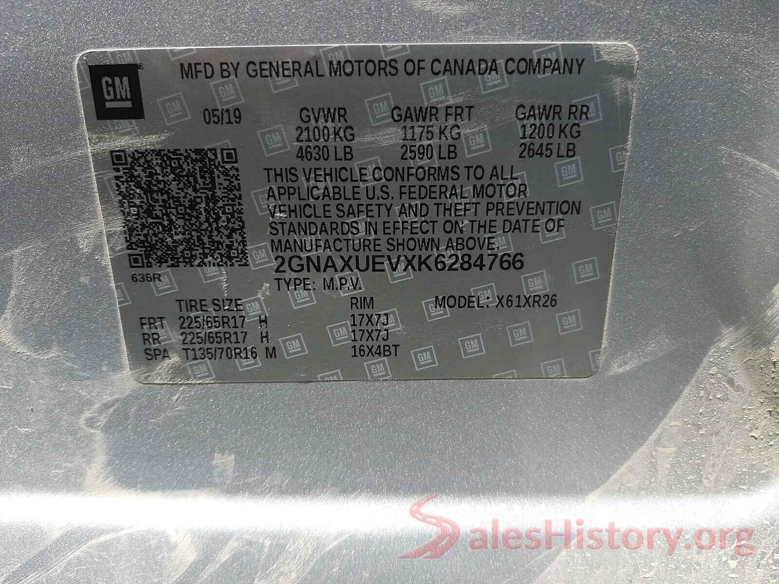 2GNAXUEVXK6284766 2019 CHEVROLET EQUINOX