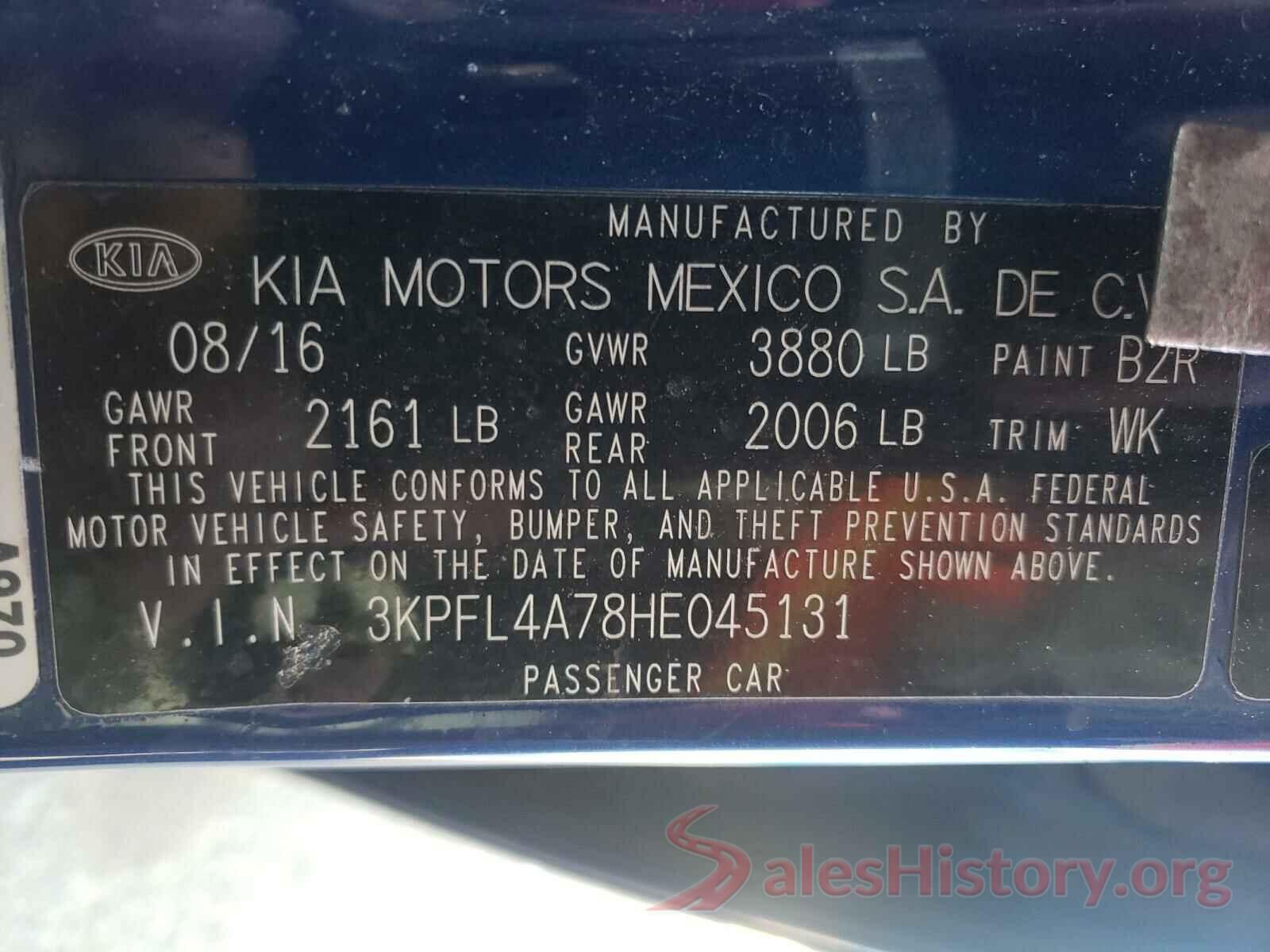 3KPFL4A78HE045131 2017 KIA FORTE