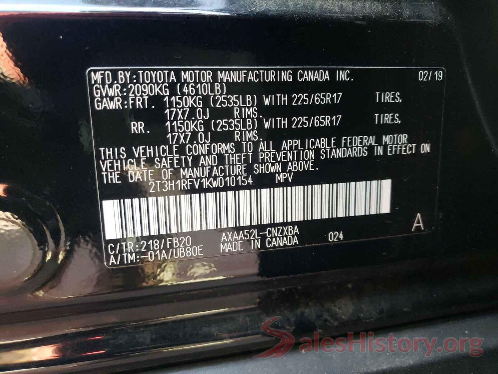 2T3H1RFV1KW010154 2019 TOYOTA RAV4