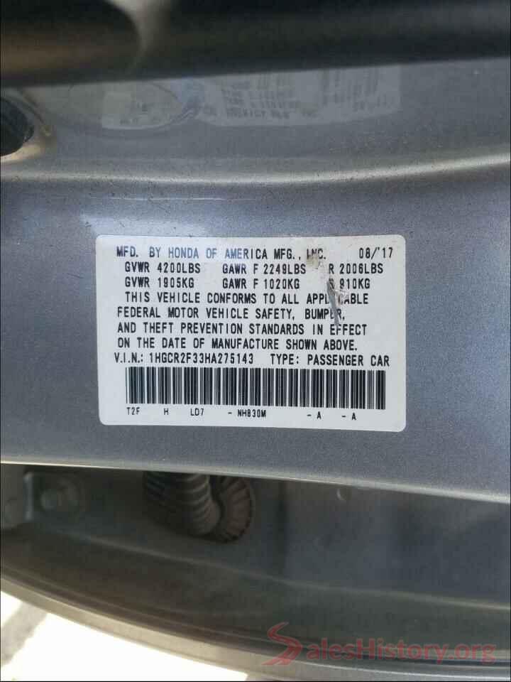 1HGCR2F33HA275143 2017 HONDA ACCORD