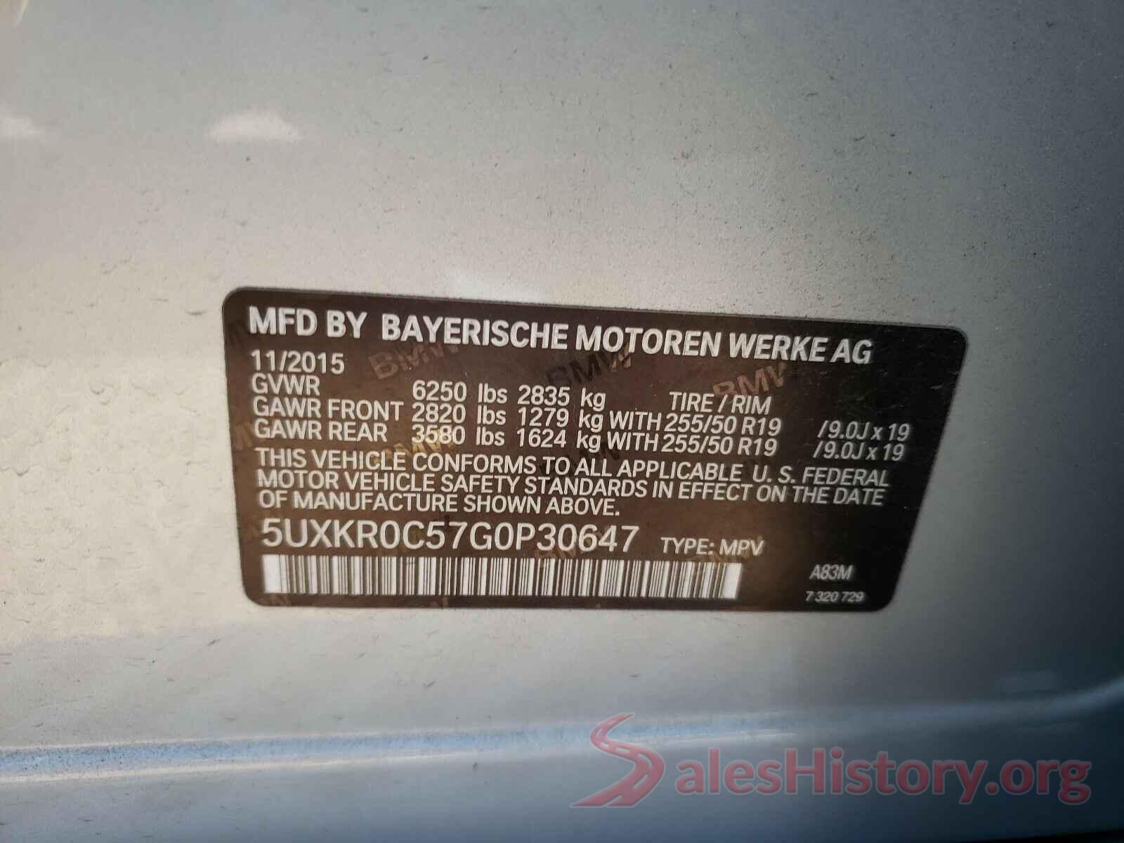 5UXKR0C57G0P30647 2016 BMW X5