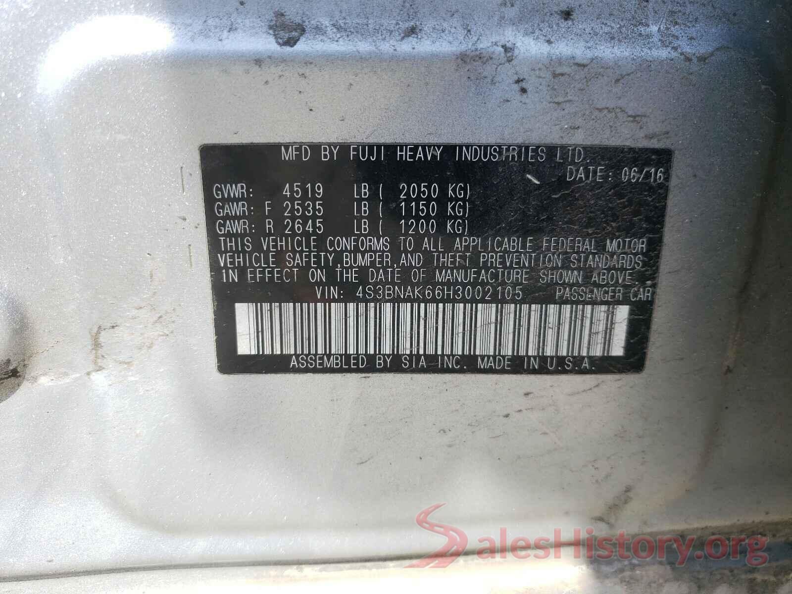 4S3BNAK66H3002105 2017 SUBARU LEGACY