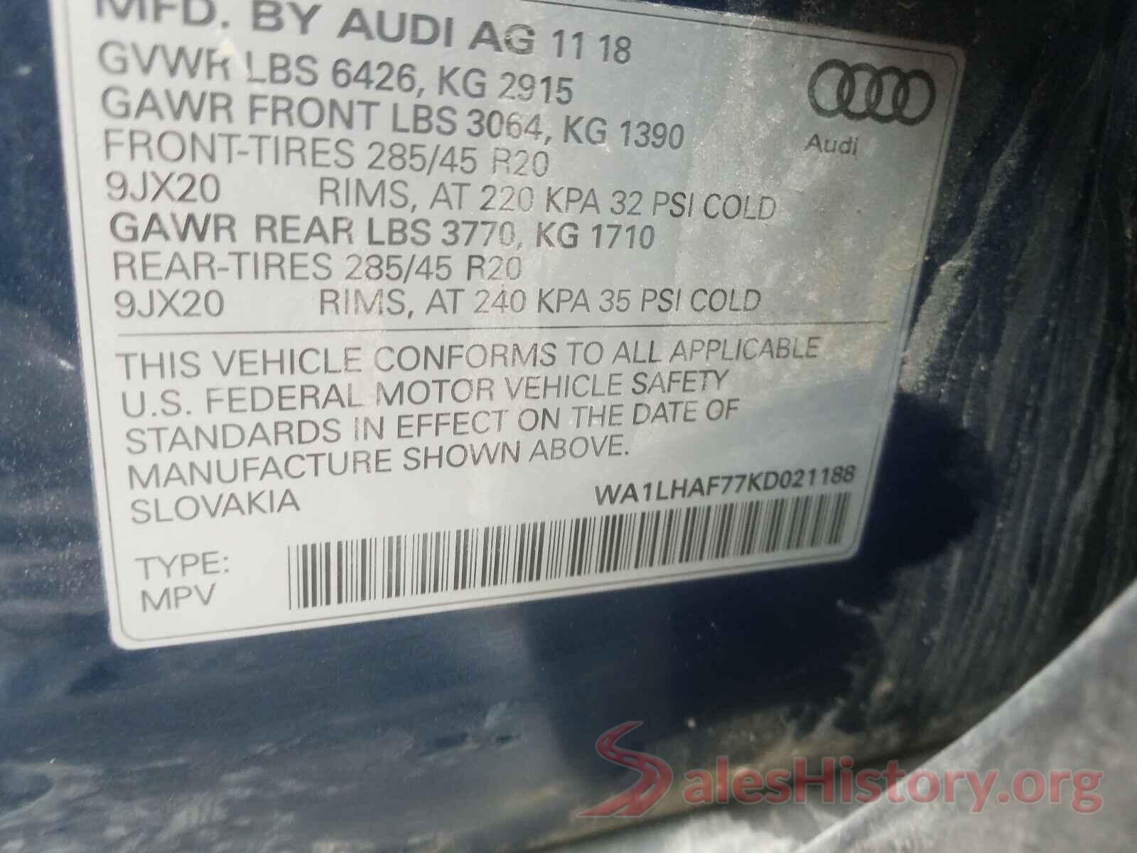 WA1LHAF77KD021188 2019 AUDI Q7