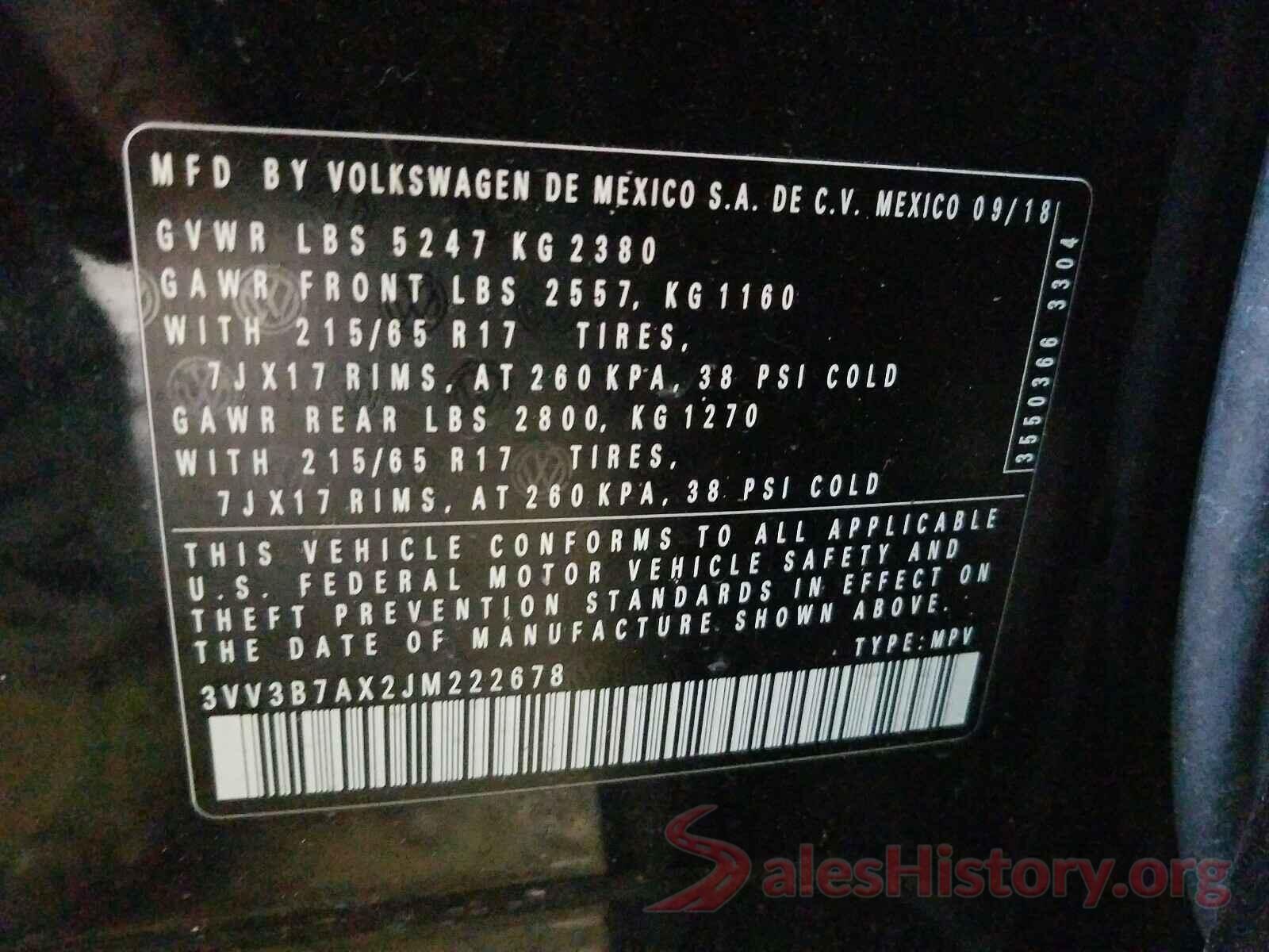 3VV3B7AX2JM222678 2018 VOLKSWAGEN TIGUAN