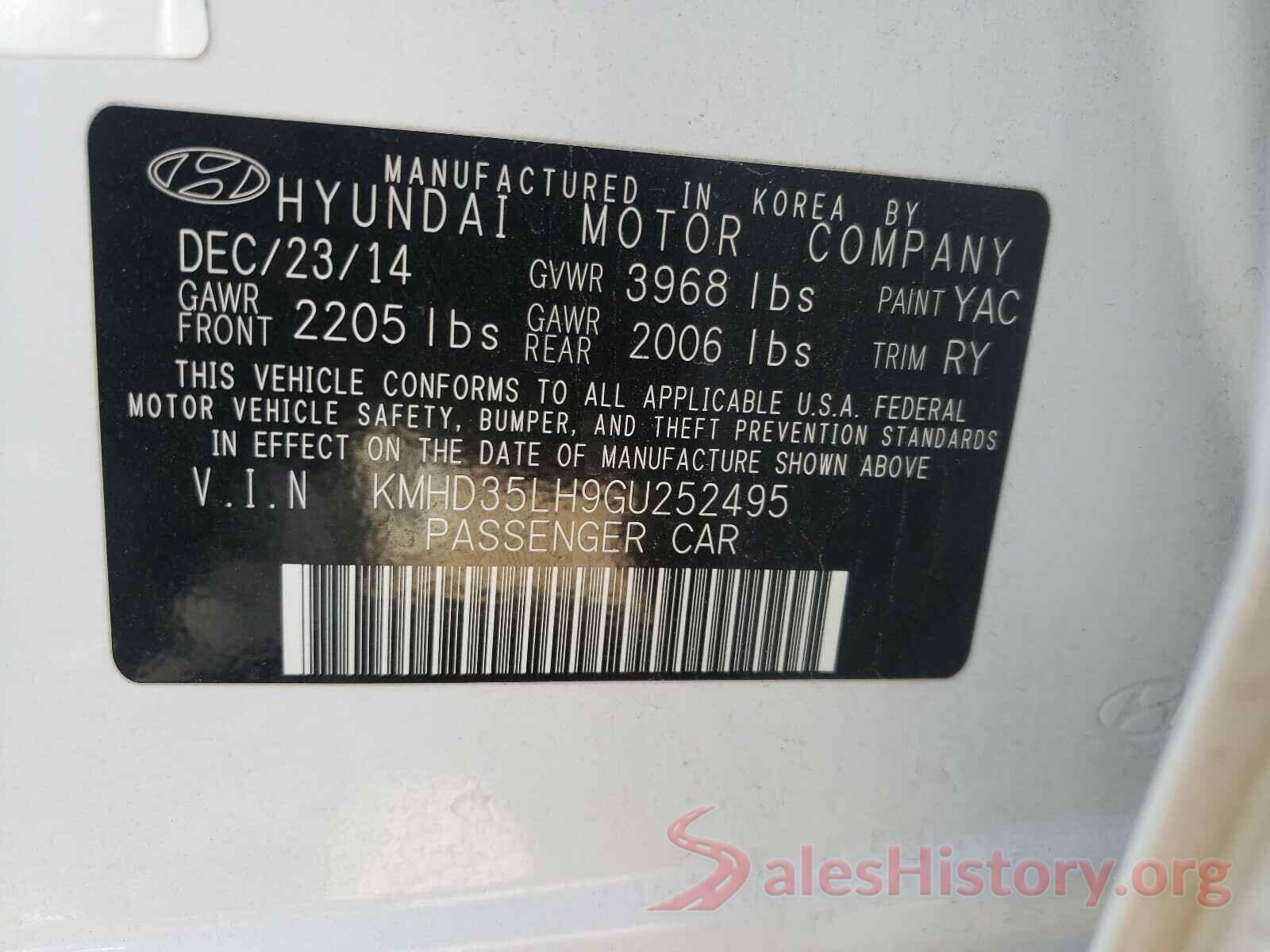 KMHD35LH9GU252495 2016 HYUNDAI ELANTRA