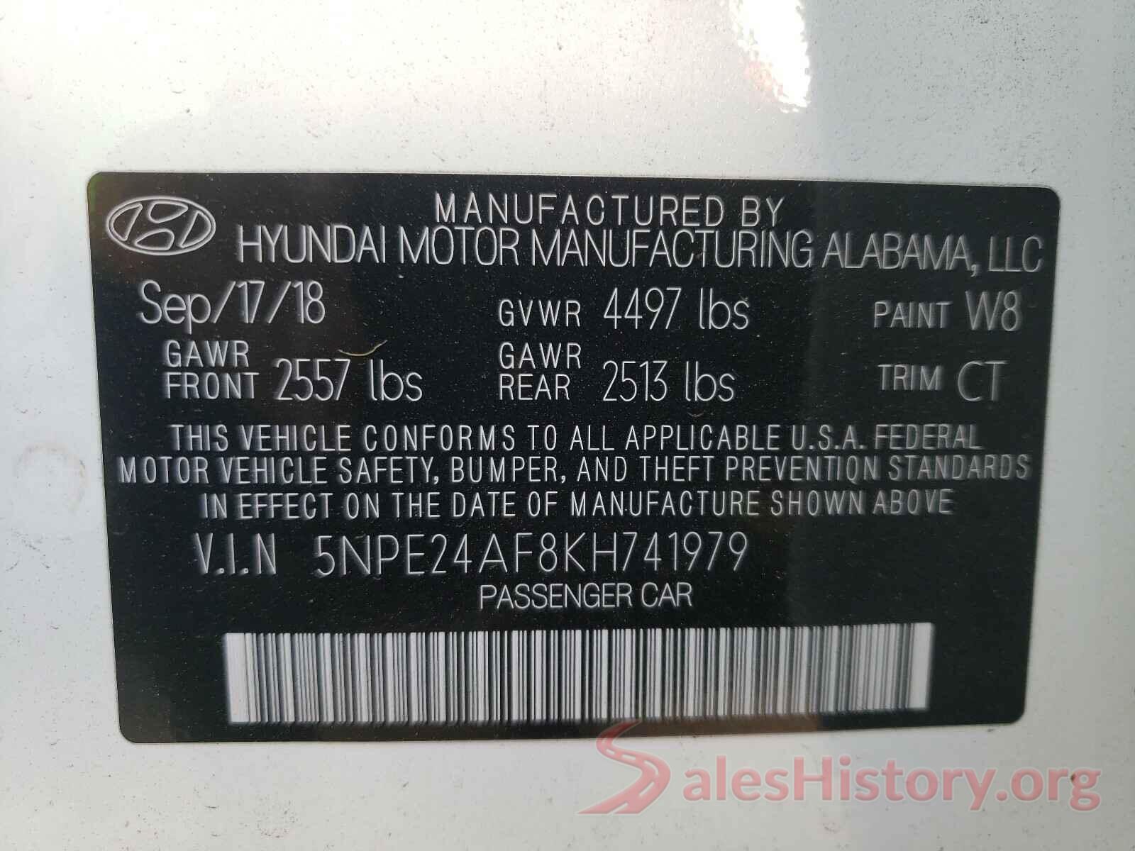 5NPE24AF8KH741979 2019 HYUNDAI SONATA