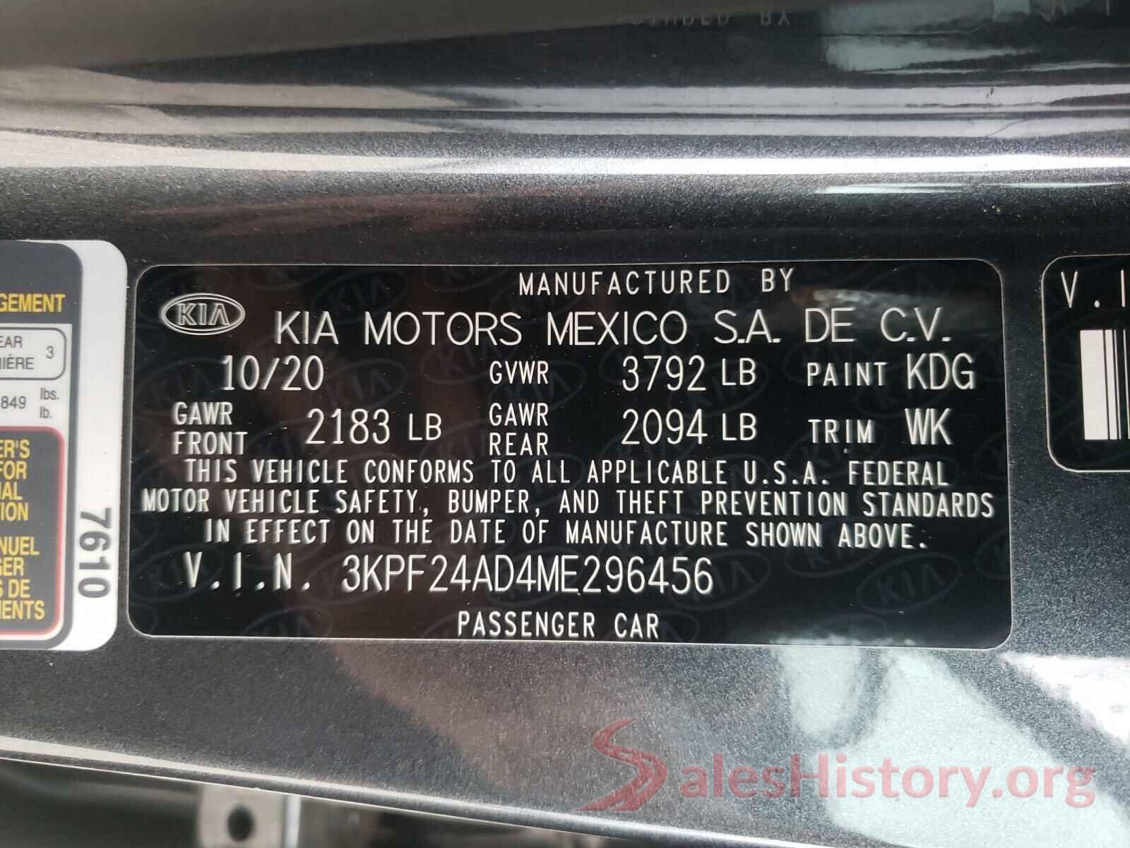 3KPF24AD4ME296456 2021 KIA FORTE