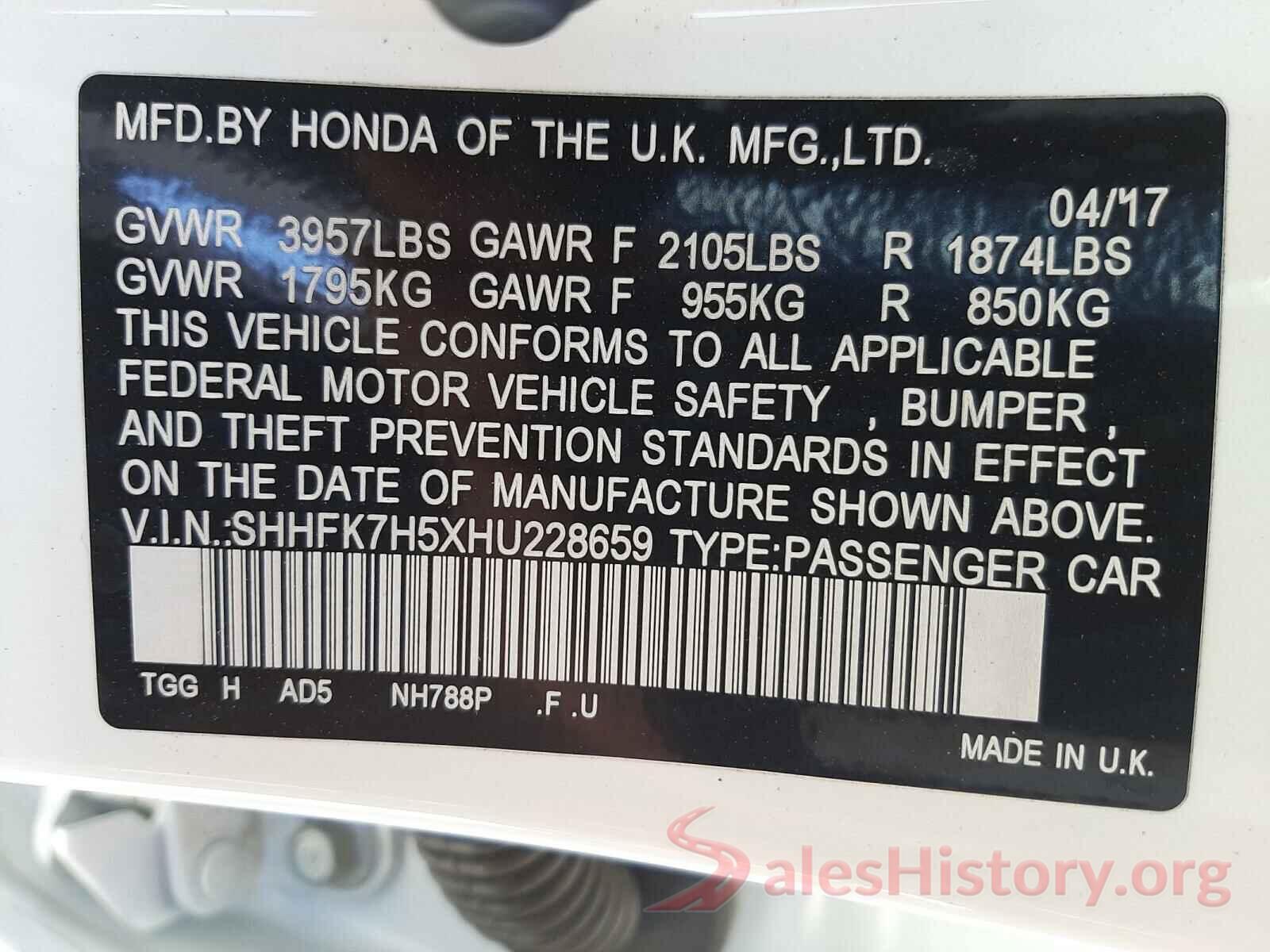 SHHFK7H5XHU228659 2017 HONDA CIVIC