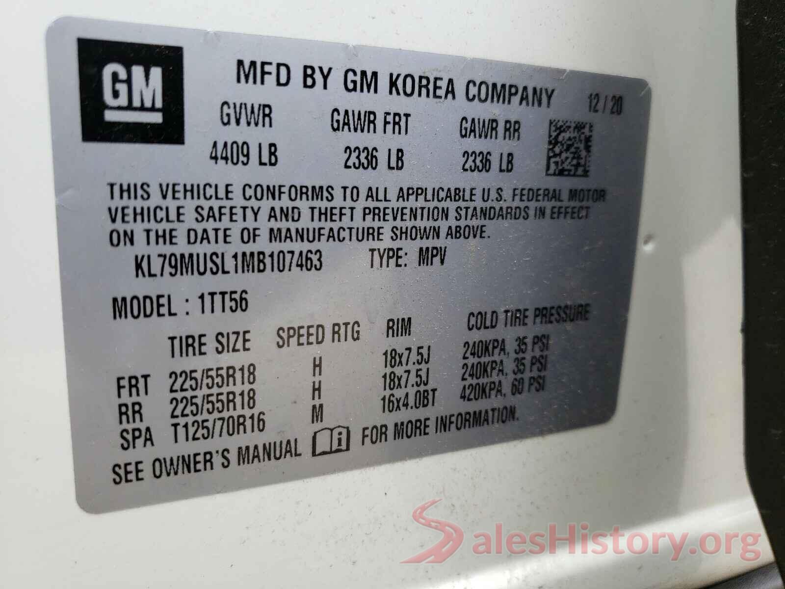 KL79MUSL1MB107463 2021 CHEVROLET TRAILBLAZE