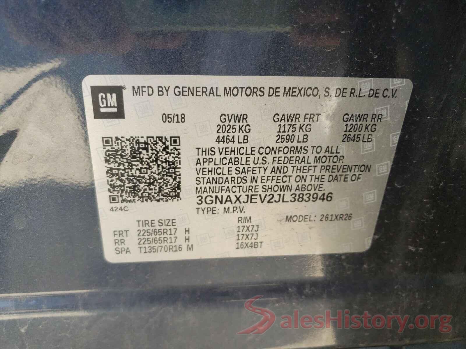 3GNAXJEV2JL383946 2018 CHEVROLET EQUINOX