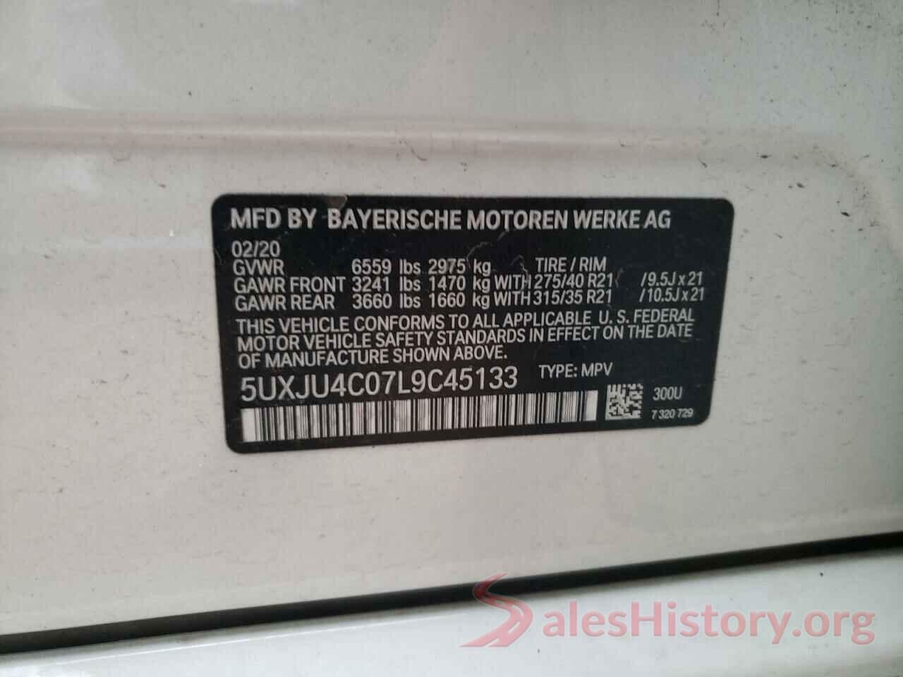 5UXJU4C07L9C45133 2020 BMW X5