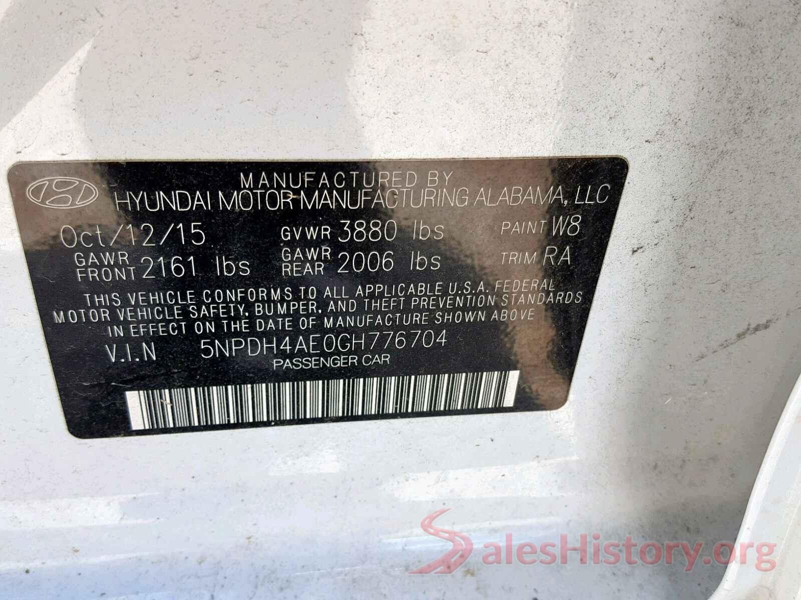 5NPDH4AE0GH776704 2016 HYUNDAI ELANTRA