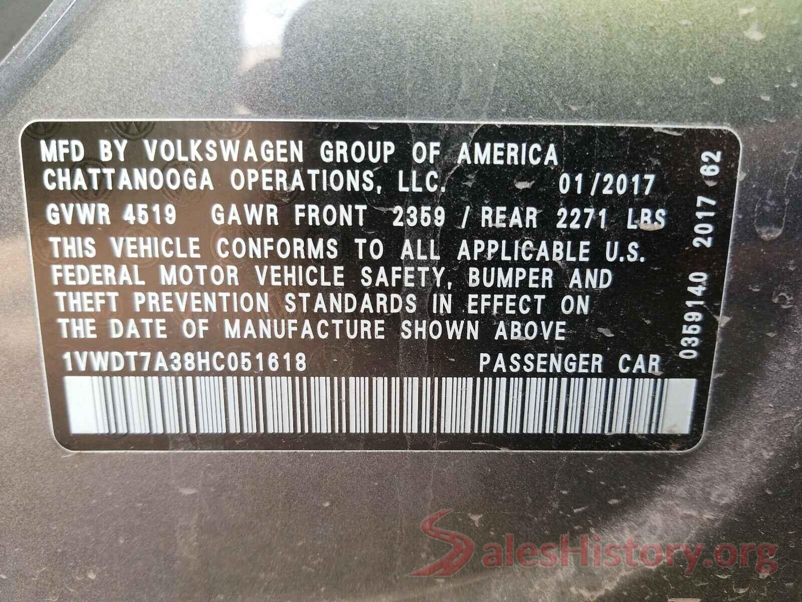 1VWDT7A38HC051618 2017 VOLKSWAGEN PASSAT