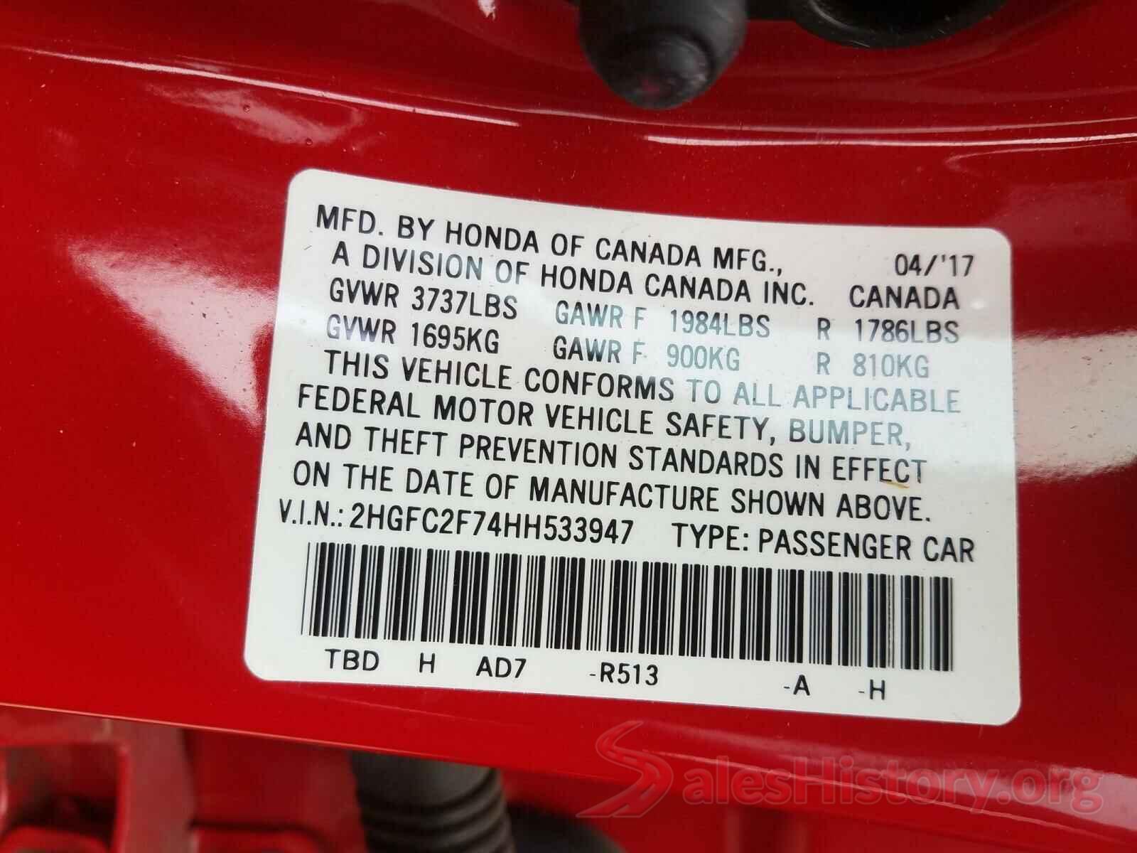 2HGFC2F74HH533947 2017 HONDA CIVIC