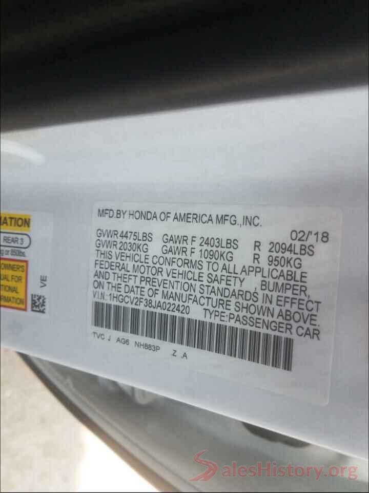 1HGCV2F38JA022420 2018 HONDA ACCORD