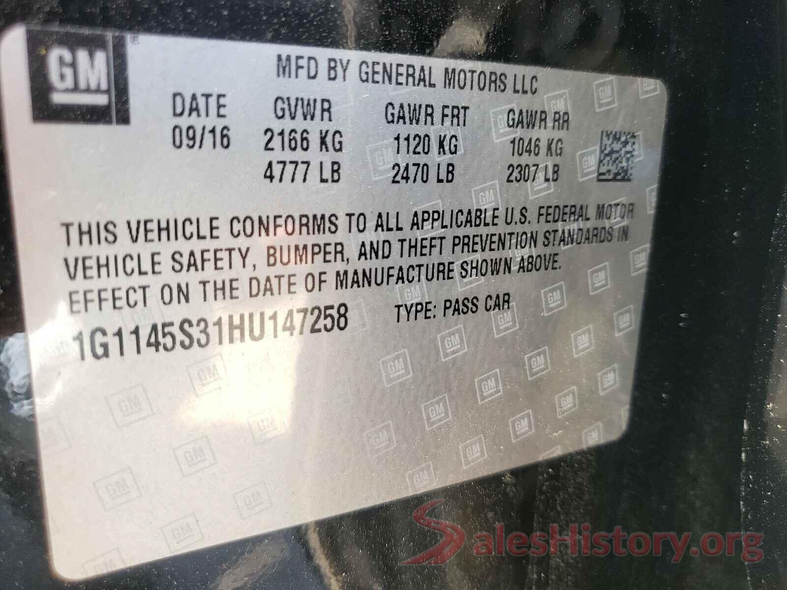 1G1145S31HU147258 2017 CHEVROLET IMPALA