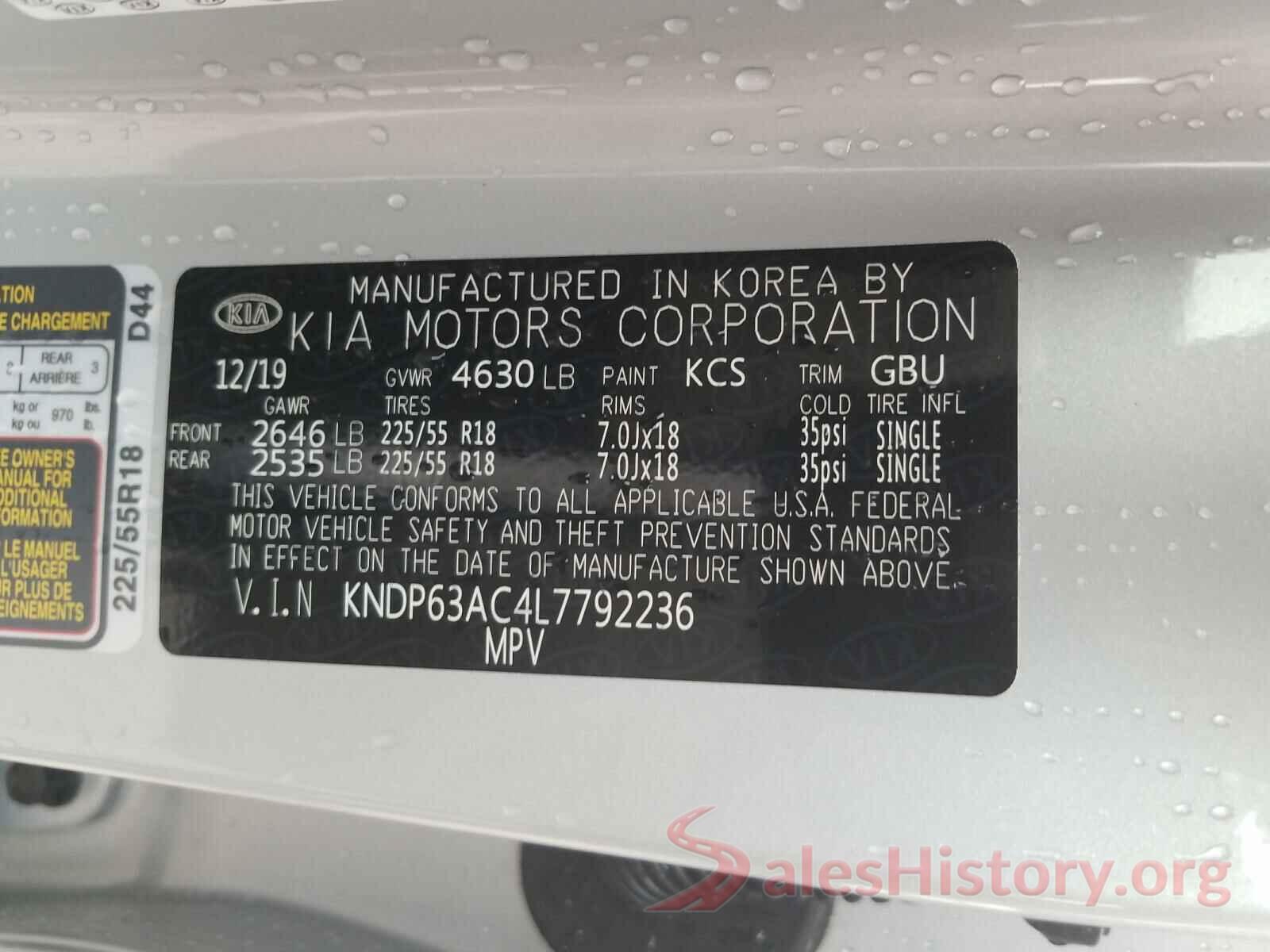 KNDP63AC4L7792236 2020 KIA SPORTAGE