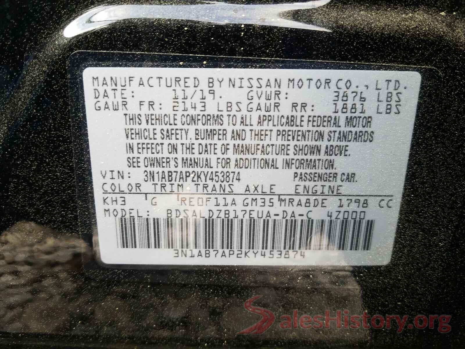 3N1AB7AP2KY453874 2019 NISSAN SENTRA