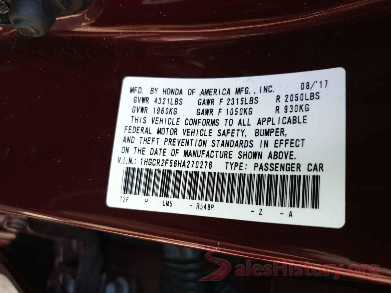 1HGCR2F56HA270276 2017 HONDA ACCORD