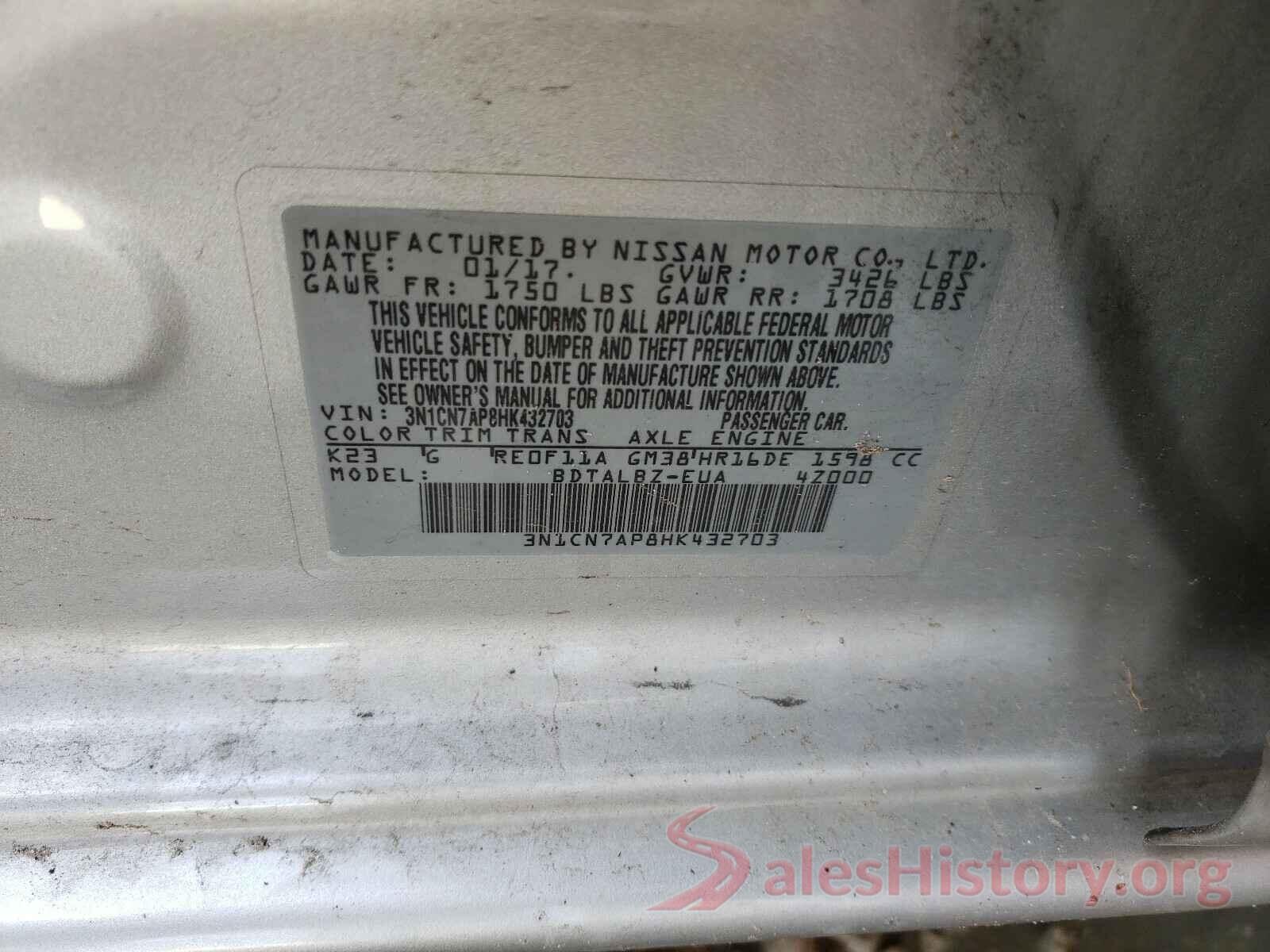 3N1CN7AP8HK432703 2017 NISSAN VERSA