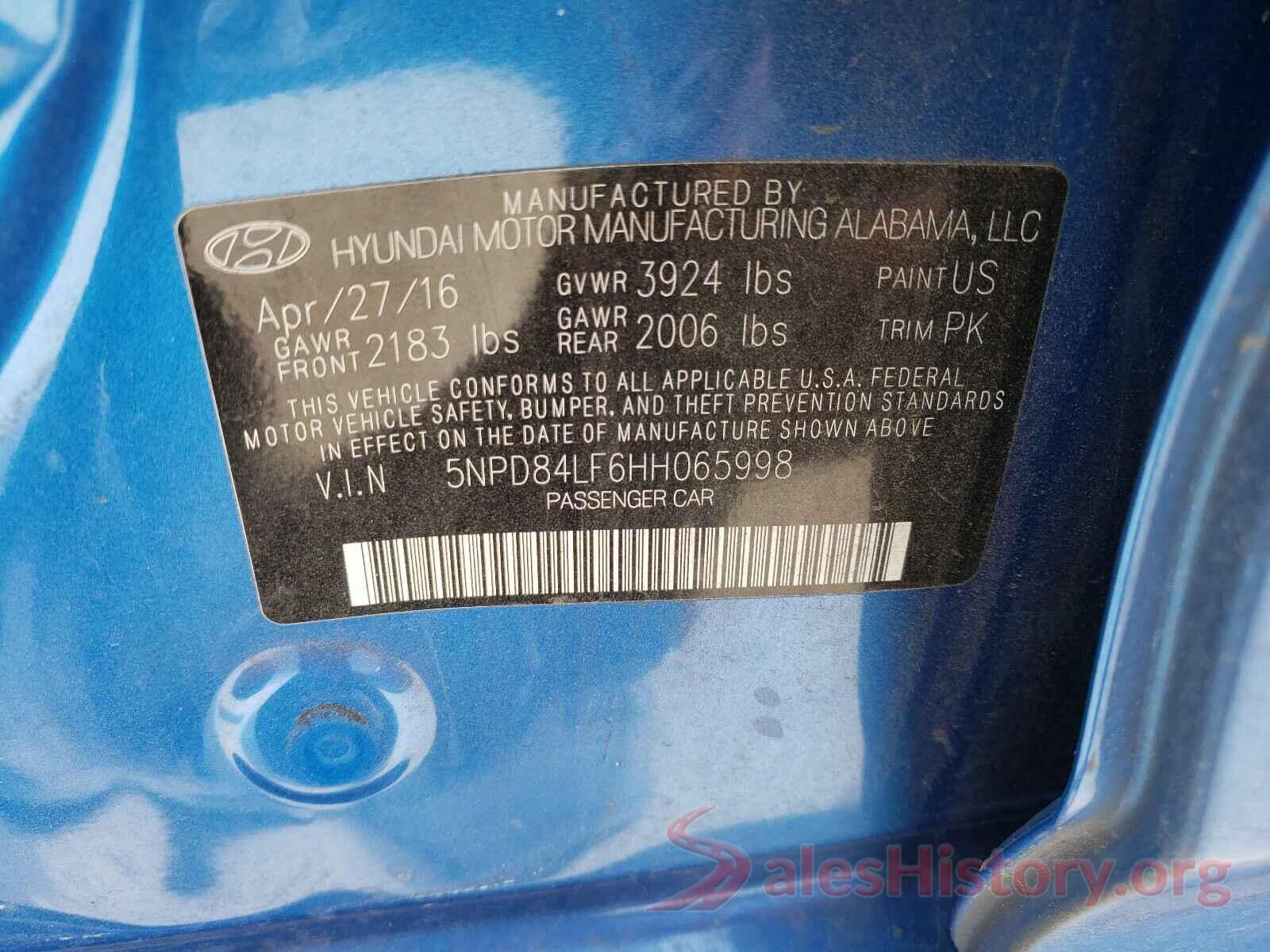 5NPD84LF6HH065998 2017 HYUNDAI ELANTRA