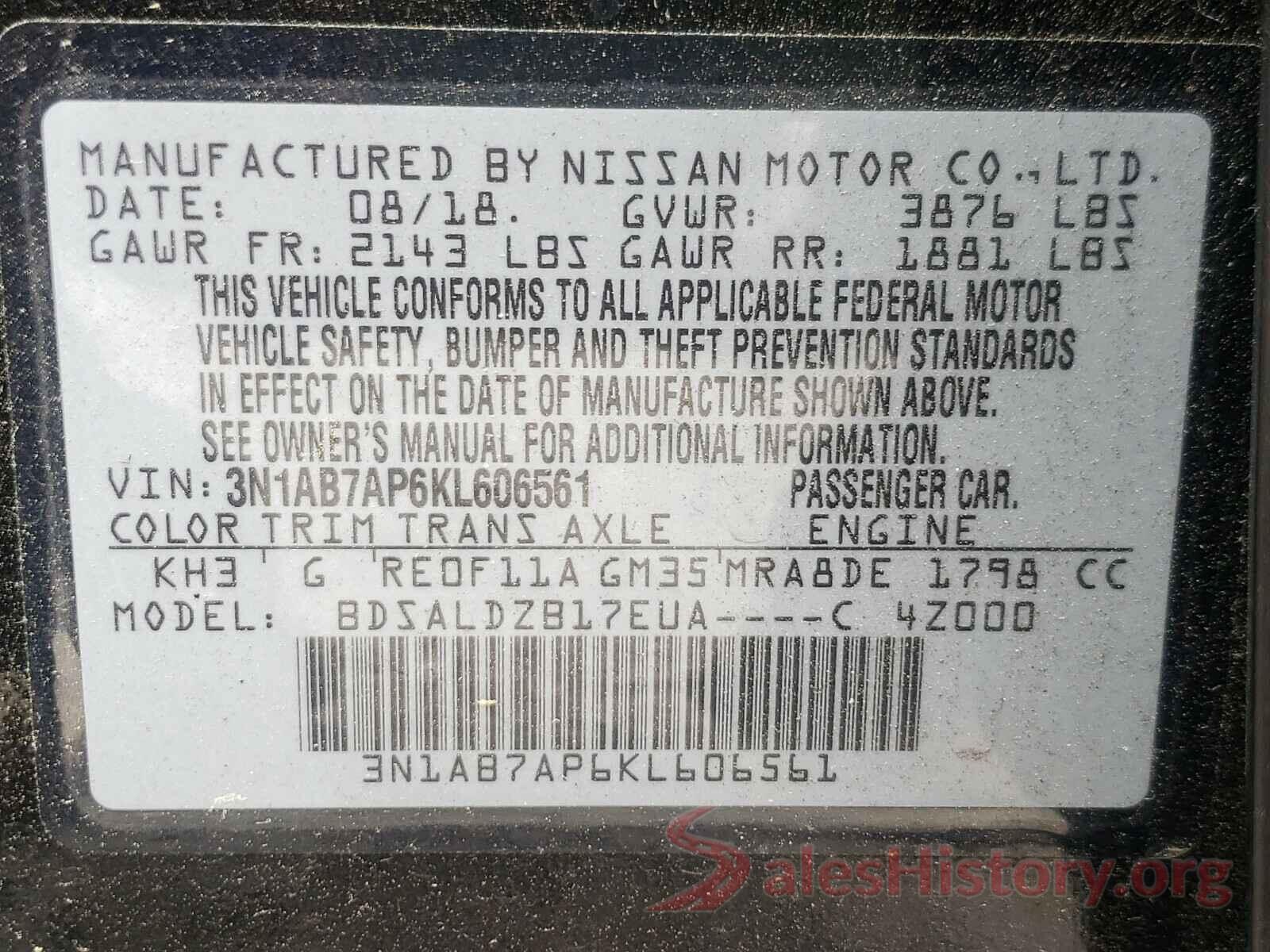 3N1AB7AP6KL606561 2019 NISSAN SENTRA