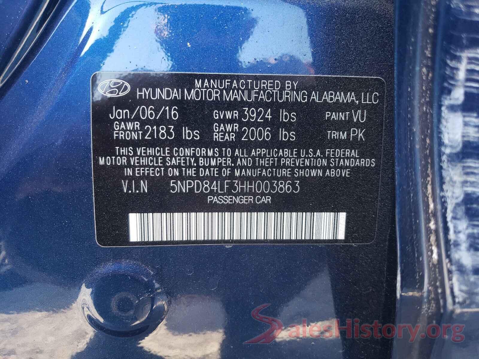 5NPD84LF3HH003863 2017 HYUNDAI ELANTRA