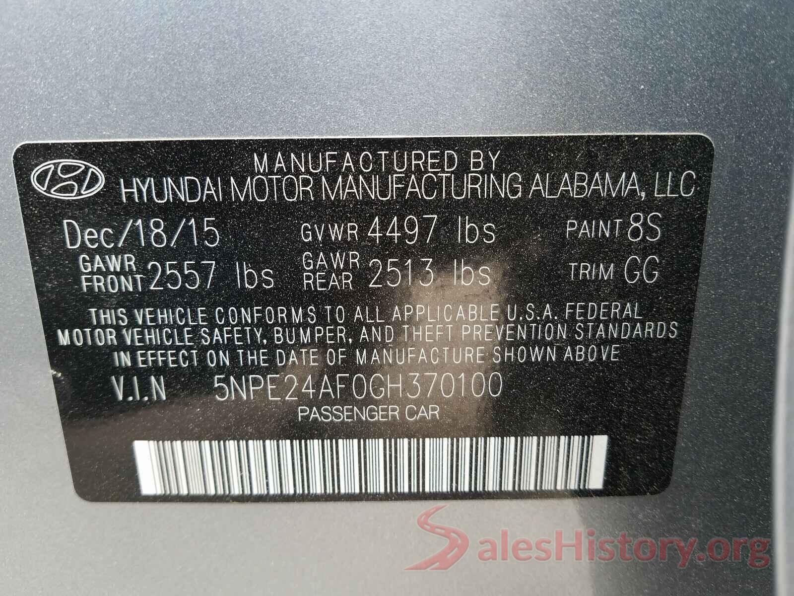 5NPE24AF0GH370100 2016 HYUNDAI SONATA