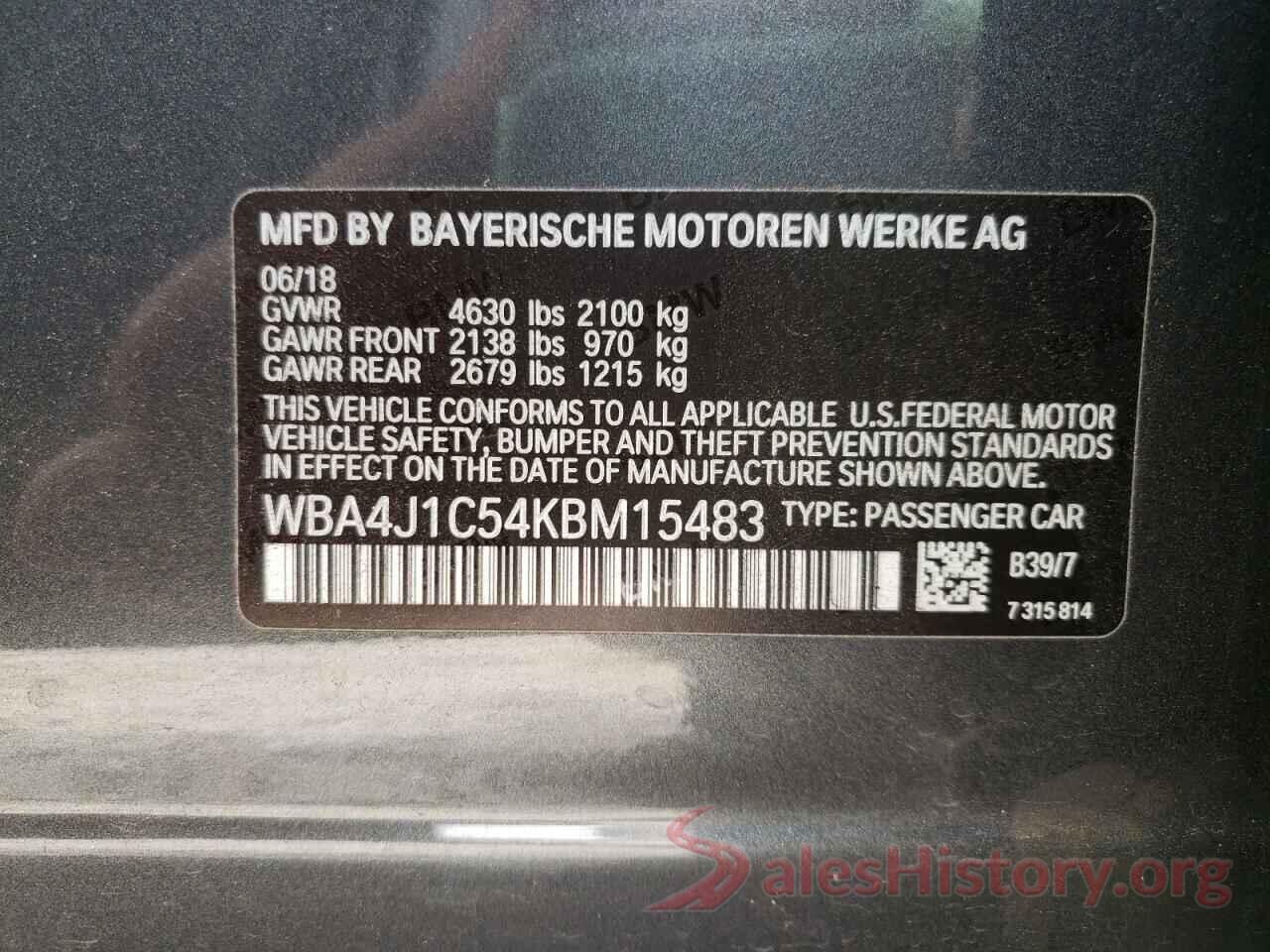 WBA4J1C54KBM15483 2019 BMW 4 SERIES