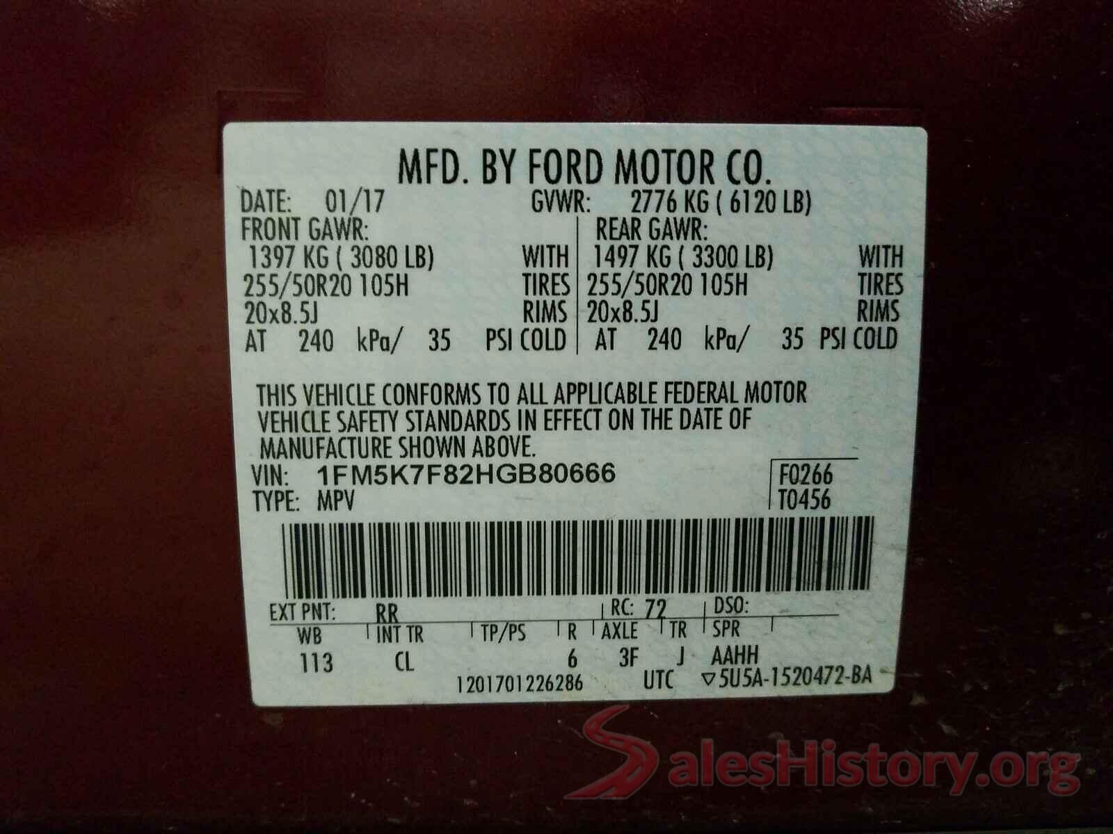 1FM5K7F82HGB80666 2017 FORD EXPLORER