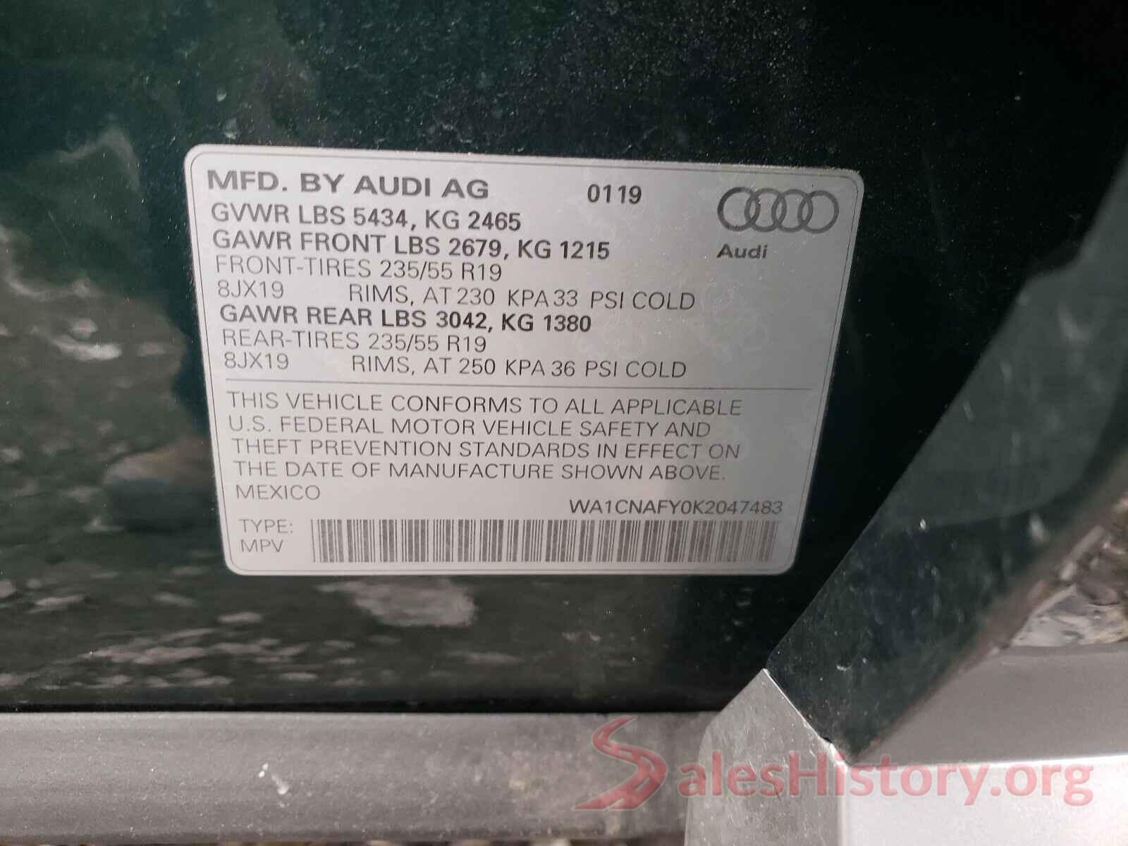 WA1CNAFY0K2047483 2019 AUDI Q5