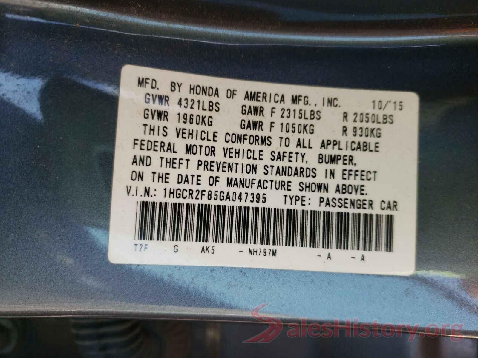 1HGCR2F85GA047395 2016 HONDA ACCORD