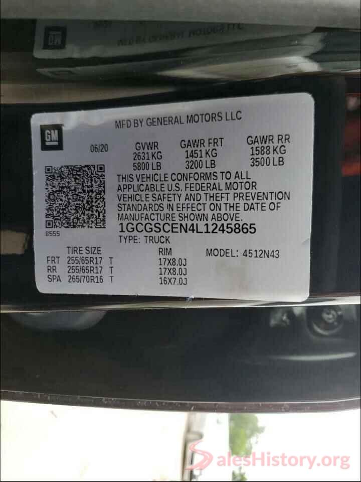 1GCGSCEN4L1245865 2020 CHEVROLET COLORADO