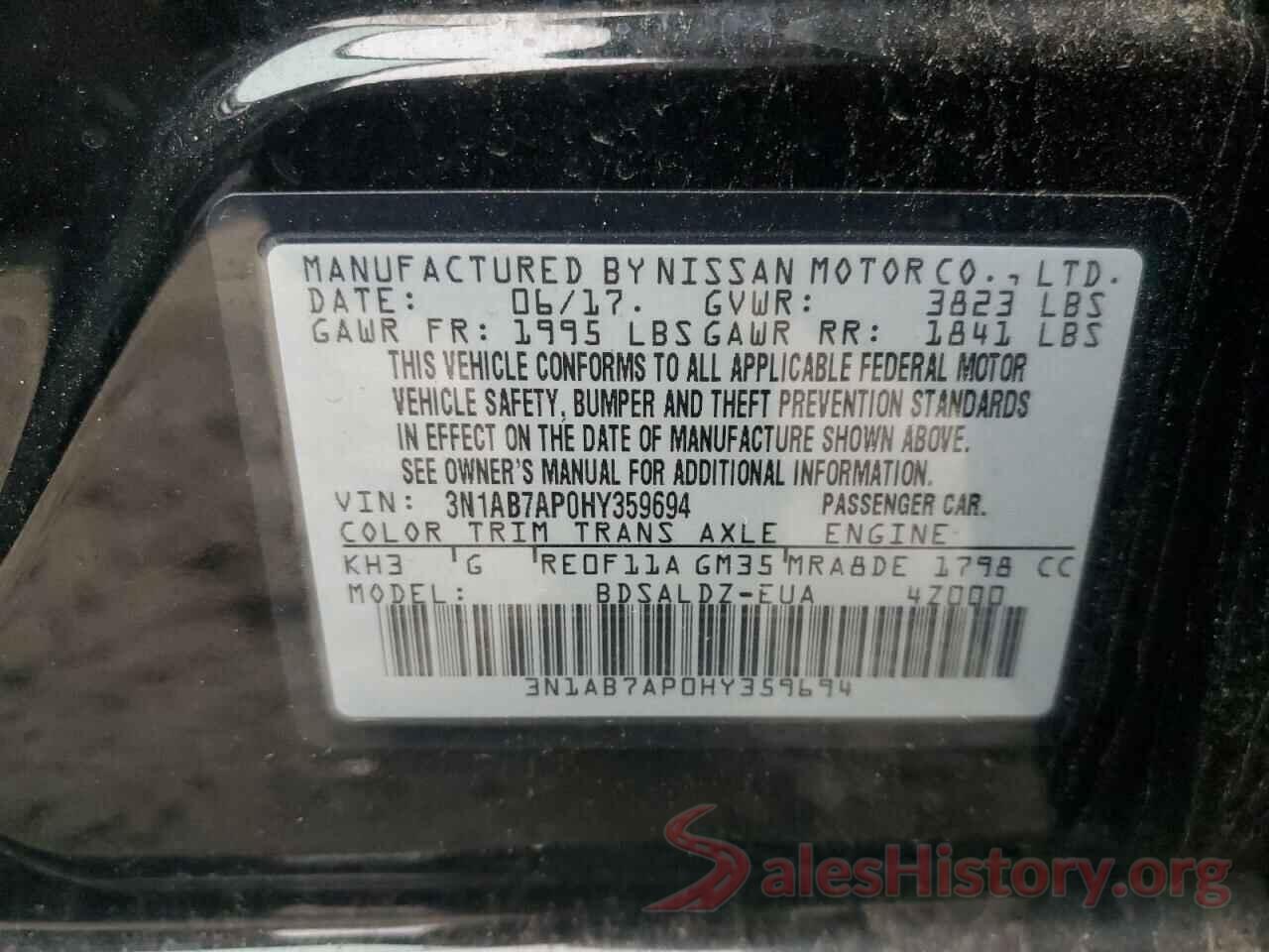 3N1AB7AP0HY359694 2017 NISSAN SENTRA